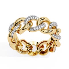 1/5 Ctw Cuban Link Diamond Ring, Full Eternity Band, 14K Solid Gold, SI GH