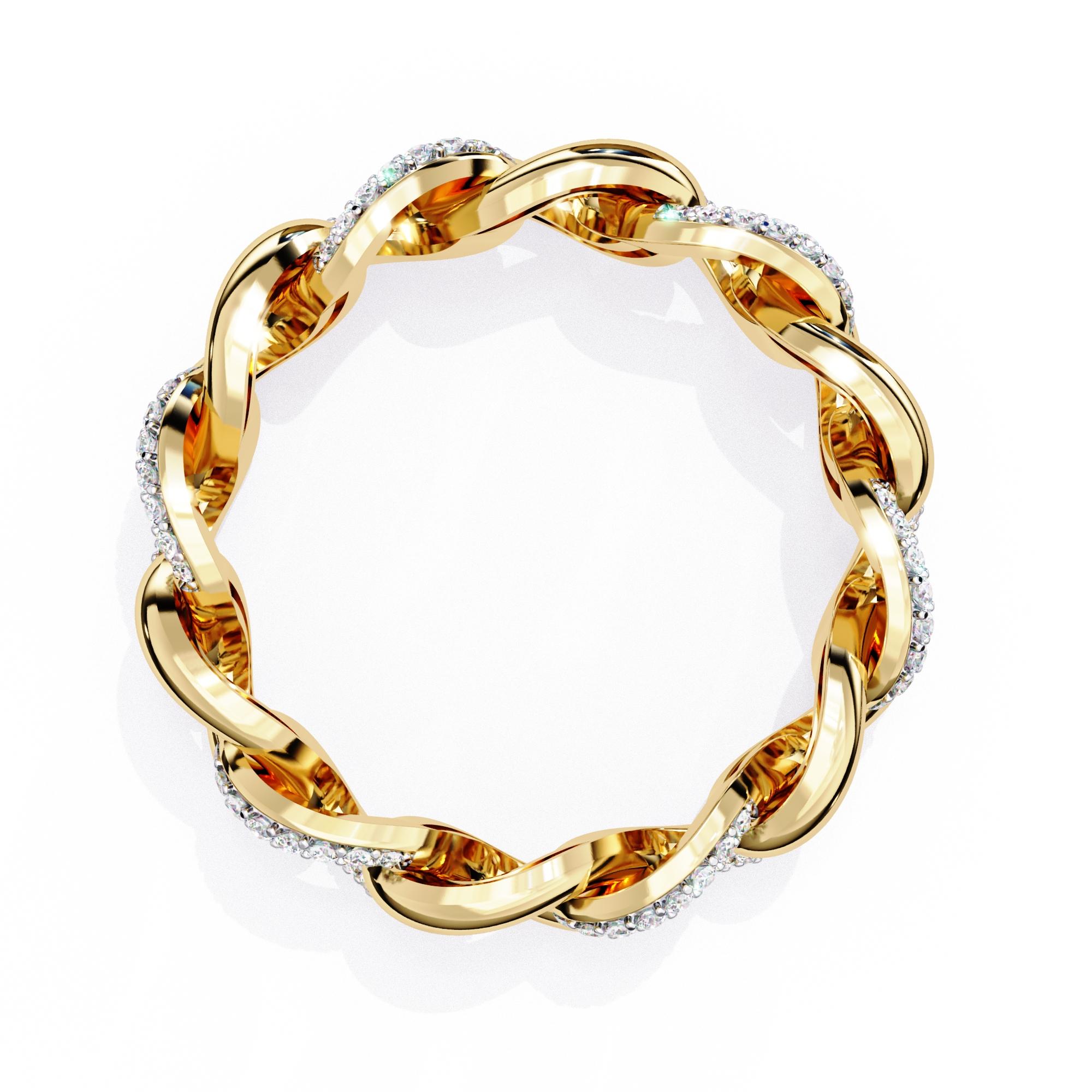 Contemporary 1/5 Ctw Cuban Link Diamond Ring, Full Eternity Band, 14K Solid Gold, SI GH For Sale