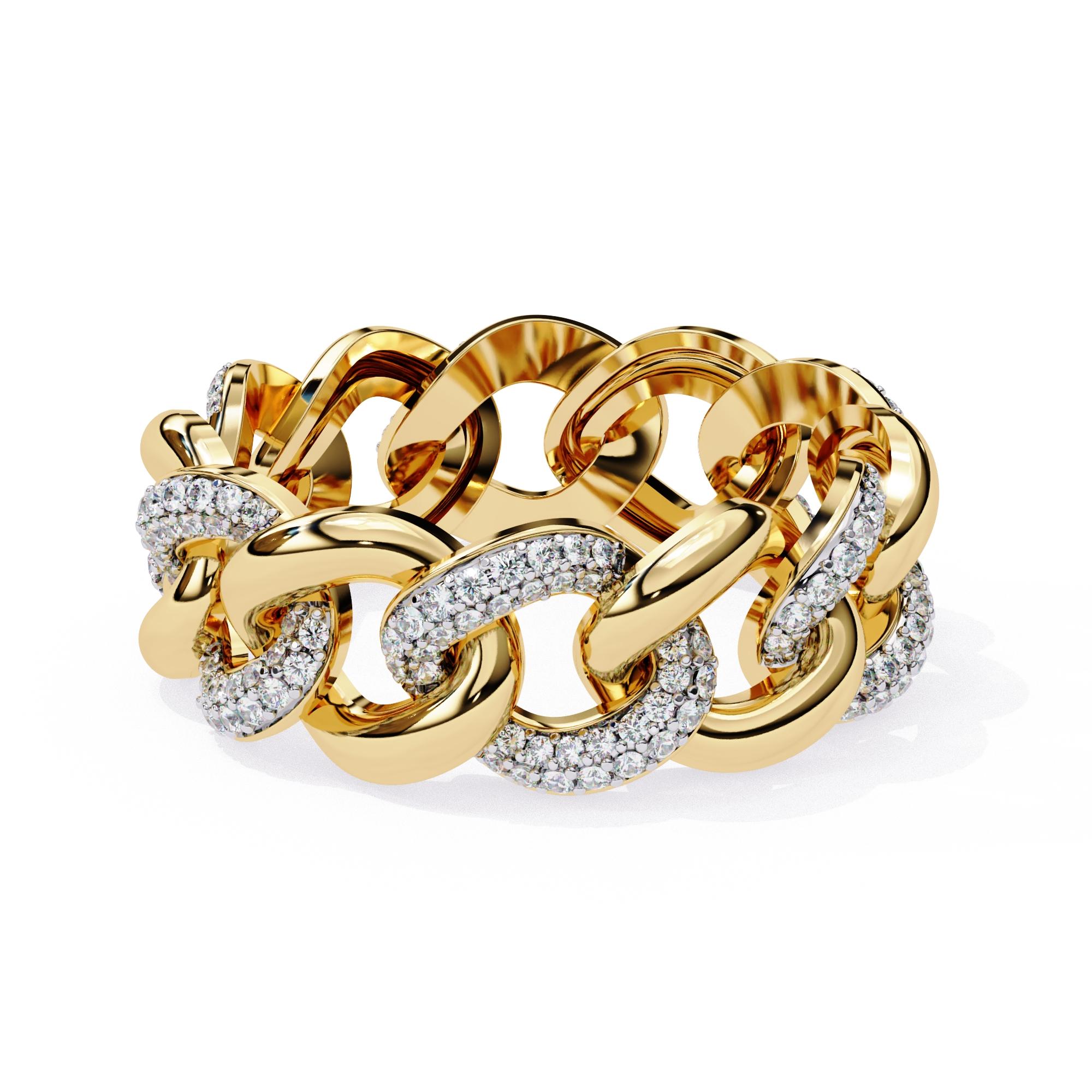 Round Cut 1/5 Ctw Cuban Link Diamond Ring, Full Eternity Band, 14K Solid Gold, SI GH For Sale
