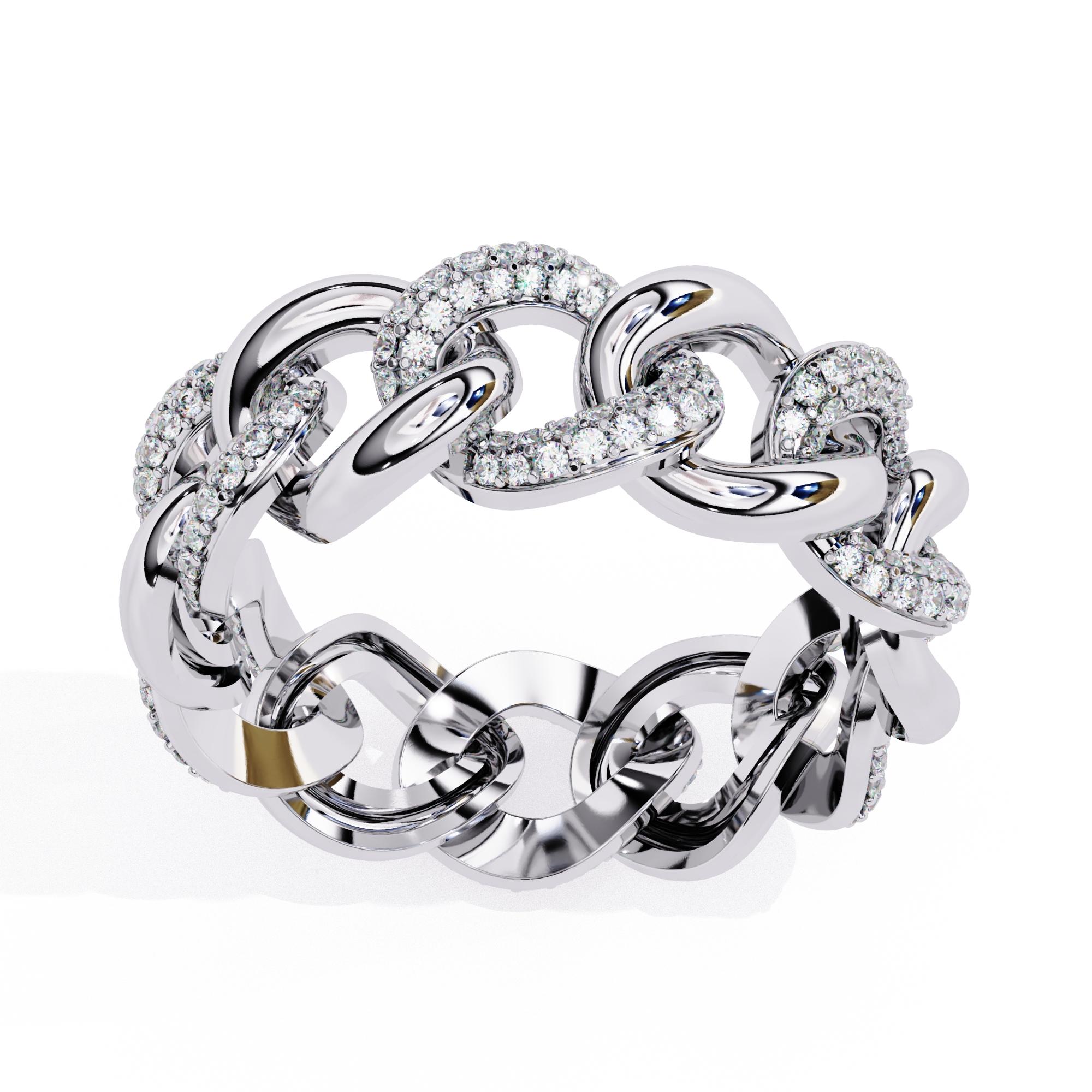 1/5 Ctw Cuban Link Diamond Ring, Full Eternity Band, 14K Solid Gold, SI GH In New Condition For Sale In New York, NY
