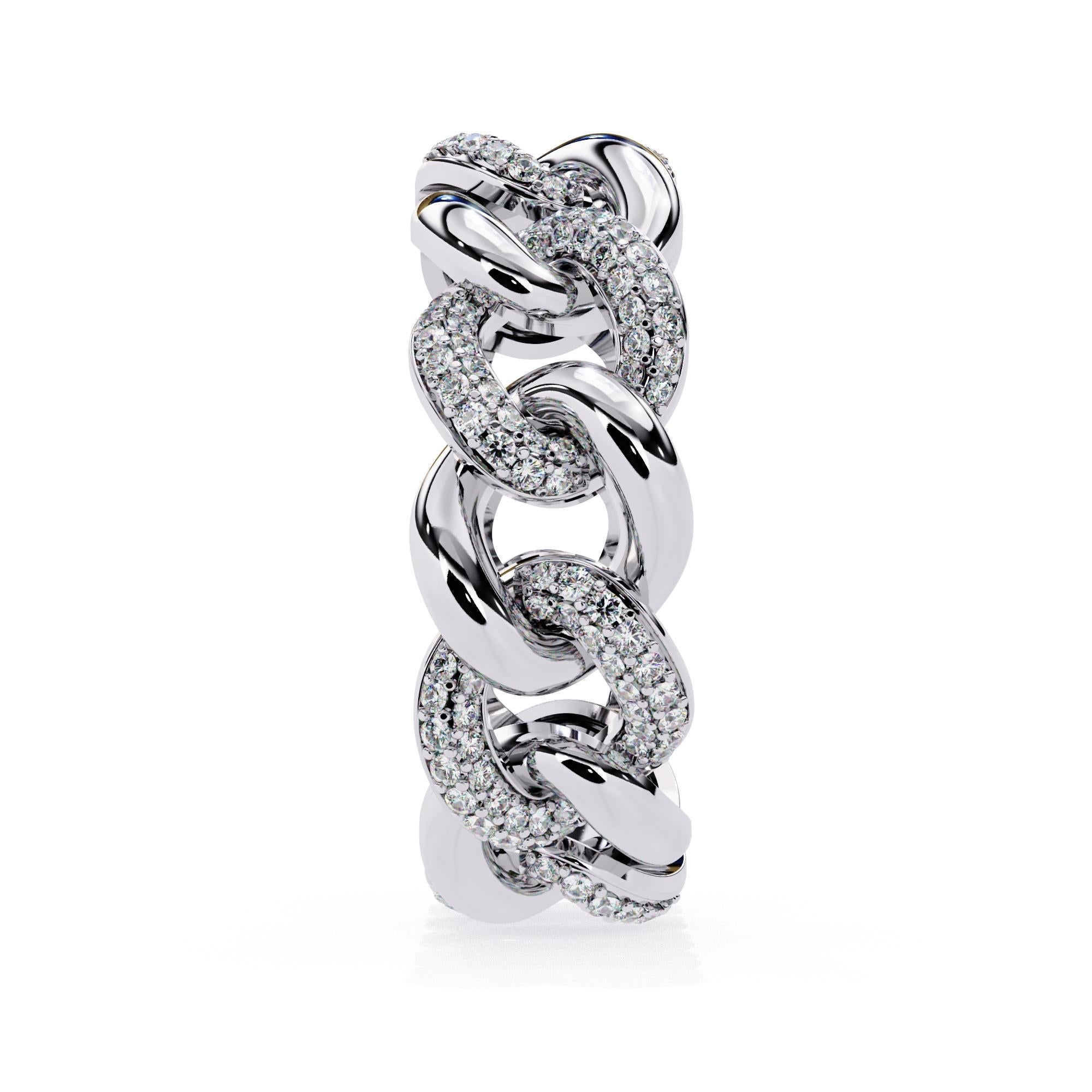 1/5 Ctw Cuban Link Diamond Ring, Full Eternity Band, 14K Solid Gold, SI GH For Sale 1