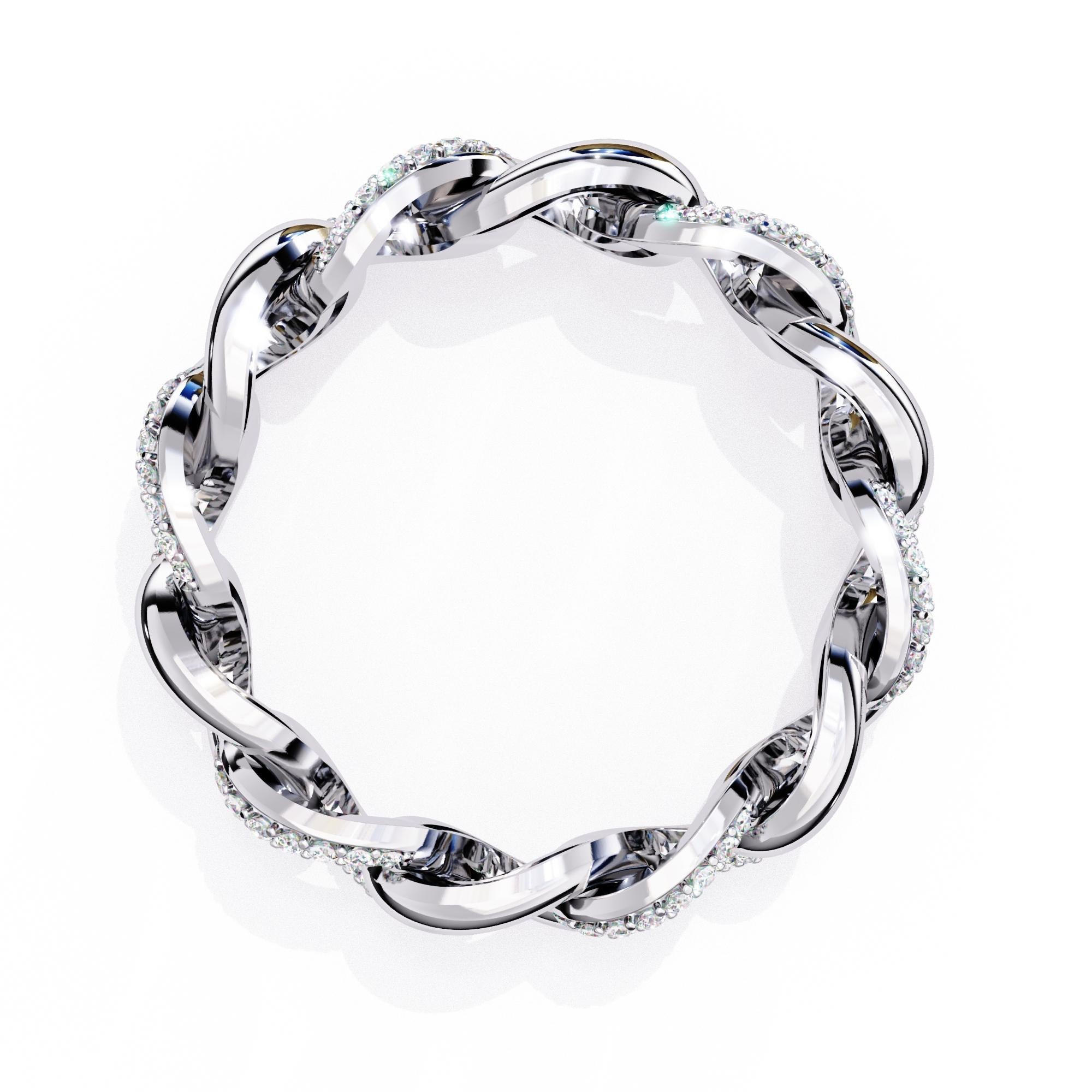 1/5 Ctw Cuban Link Diamond Ring, Full Eternity Band, 14K Solid Gold, SI GH For Sale 2