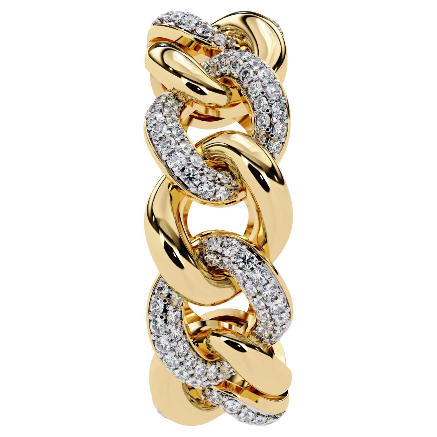 1/5 Ctw Cuban Link Diamond Ring, Full Eternity Band, 14K Solid Gold, SI GH For Sale