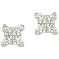 1/5 Carat Princess Cut Invisible Set Certified Diamond Earring in 14kt White