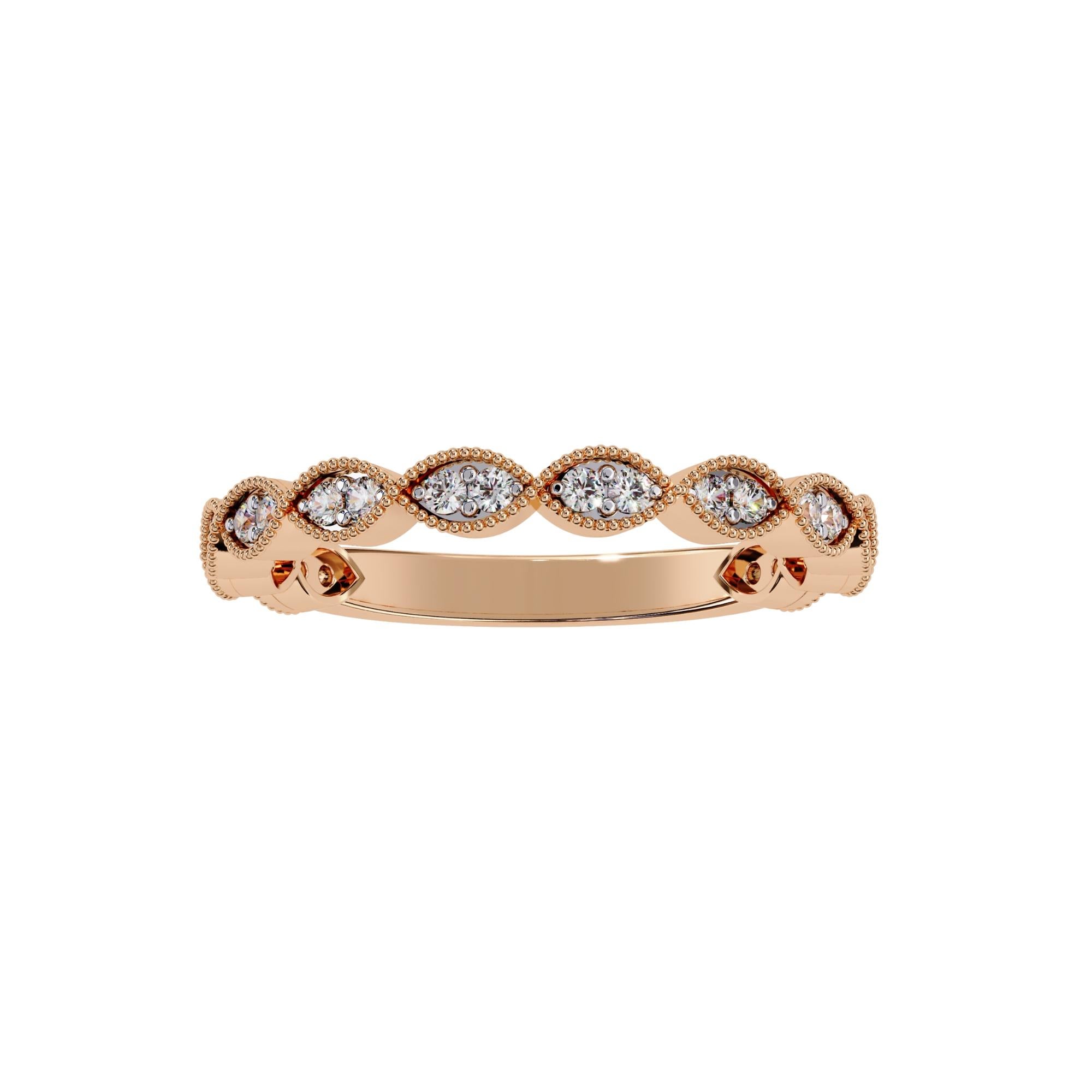 1/5 Ctw, Round Diamond Ring, Miligrain Marquise Shape Band, 14K Solid Gold, SI For Sale 4