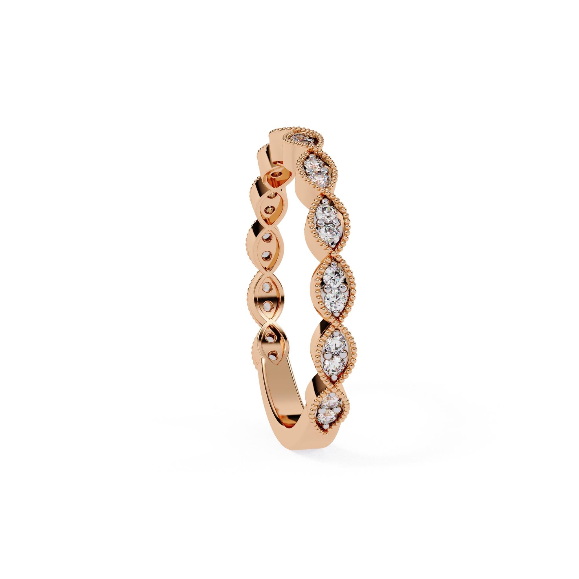 1/5 Ctw, Round Diamond Ring, Miligrain Marquise Shape Band, 14K Solid Gold, SI For Sale 5