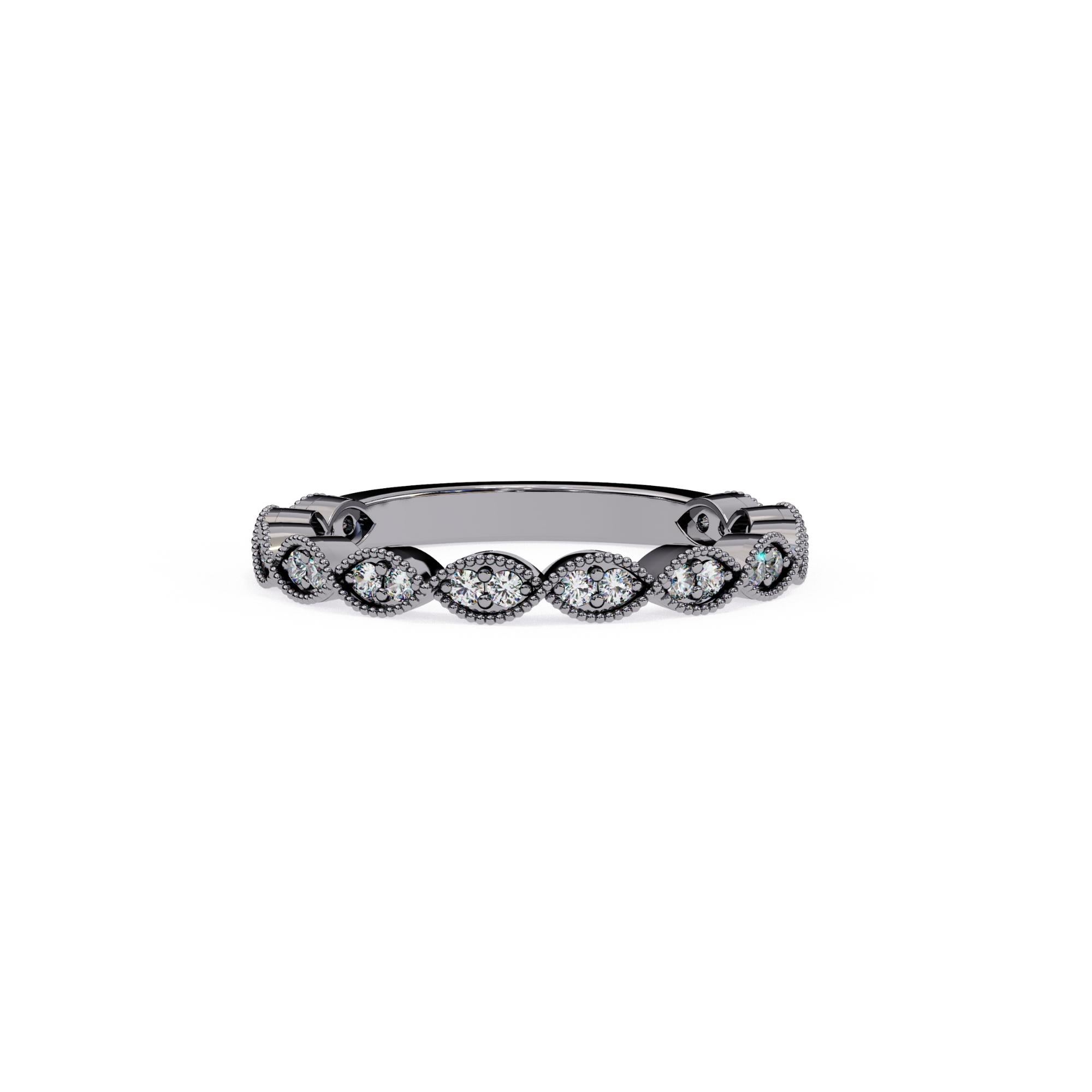 1/5 Ctw, Round Diamond Ring, Miligrain Marquise Shape Band, 14K Solid Gold, SI For Sale 7
