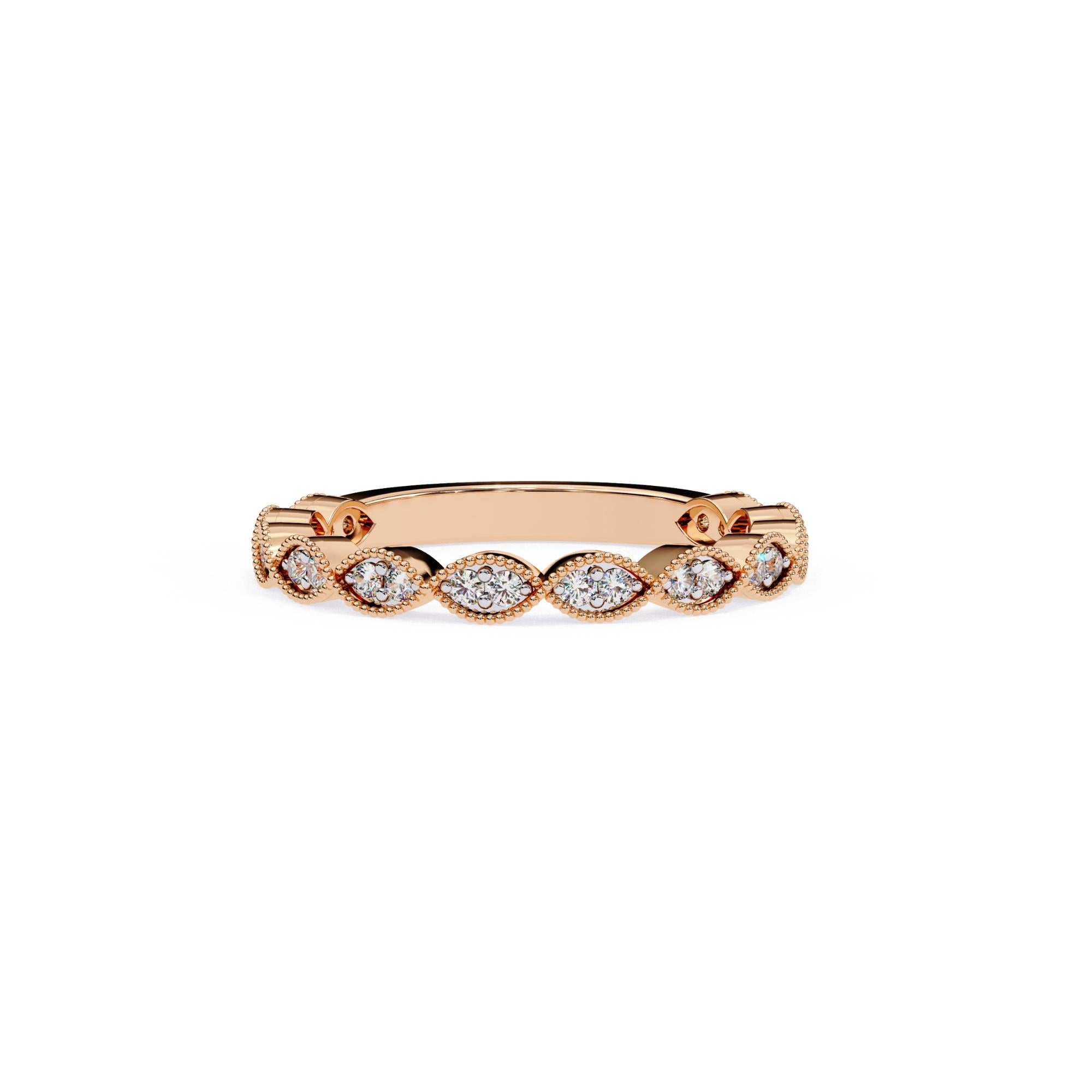 1/5 Ctw, Round Diamond Ring, Miligrain Marquise Shape Band, 14K Solid Gold, SI For Sale 3