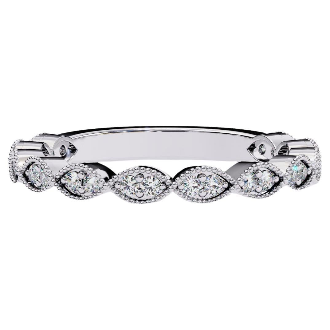 1/5 Ctw, Round Diamond Ring, Miligrain Marquise Shape Band, 14K Solid Gold, SI