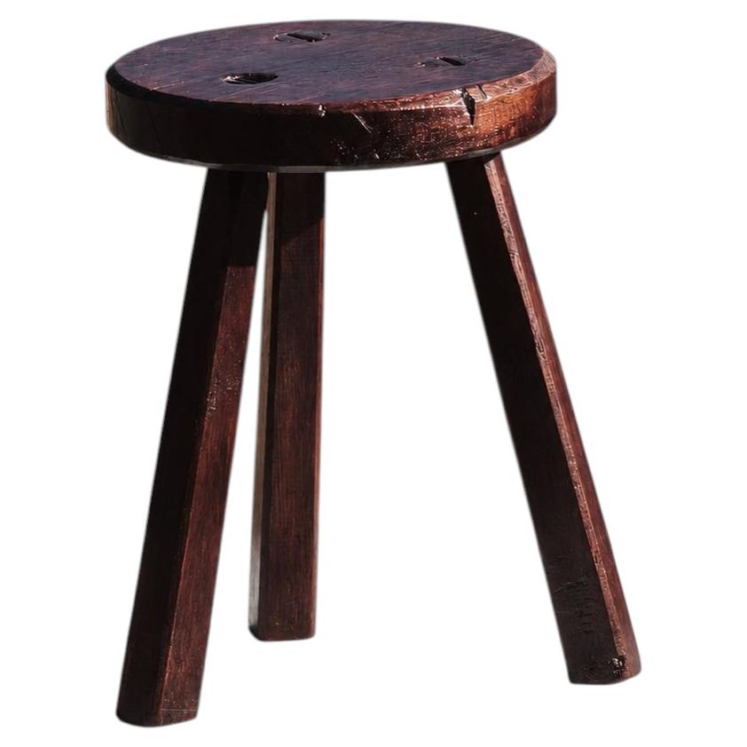 1/5 Rustic-Modern BRUTALIST Tripod STOOL or SIDE-TABLE, France 1950 For Sale