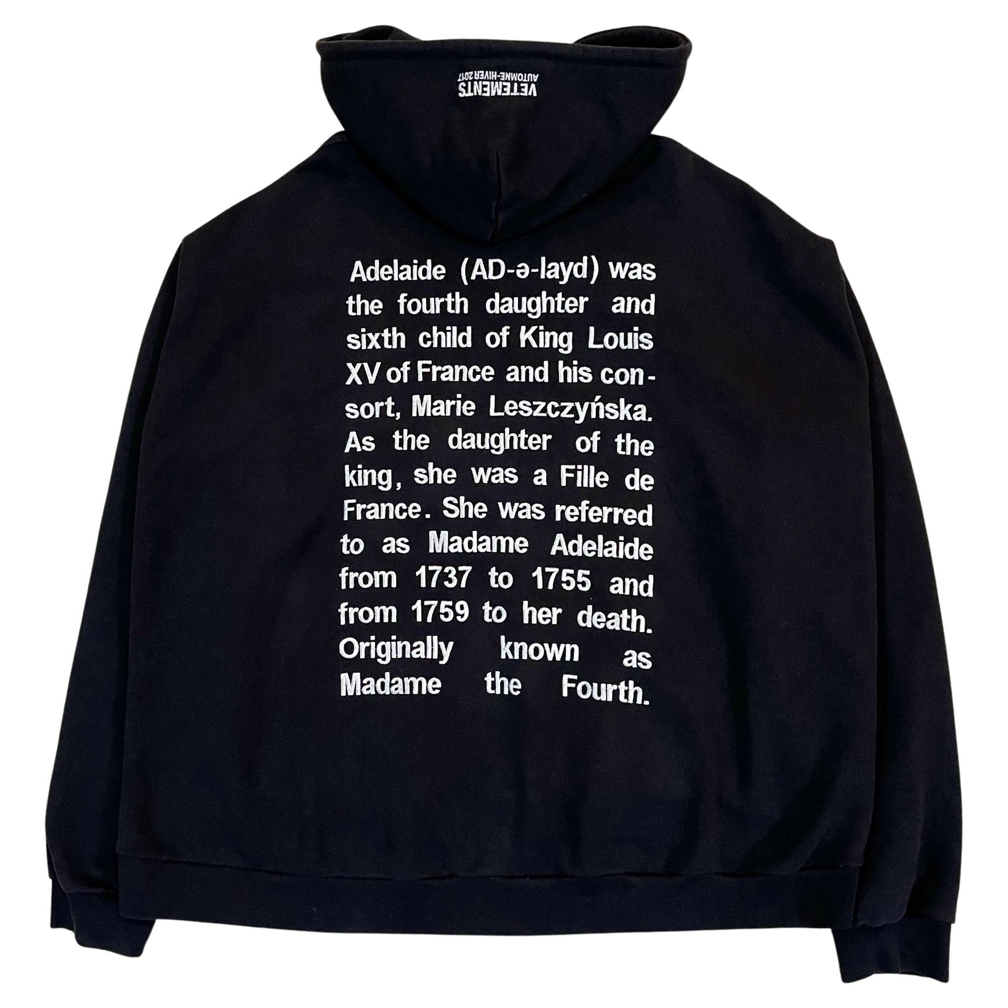 1/50 Vetements A/W2017 "Adelaide" Exclusive Hoodie For Sale at 1stDibs
