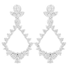 1/5Carat Pear Round Diamond Dangle Earrings 18 Karat White Gold Handmade Jewelry