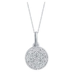 1/6 Carat Certified Round Diamond Pave Disk Pendant 18 Karat Gold