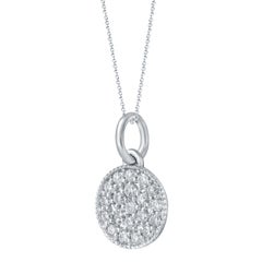 1/6 Carat Certified Round Diamond Pave Disk Pendant 18 Karat Gold