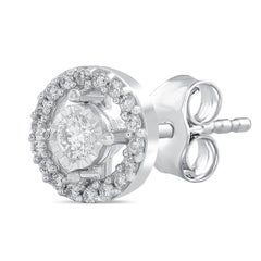 1/6 Carat Certified Round Diamond Stud Halo Earring 14 Karat Gold