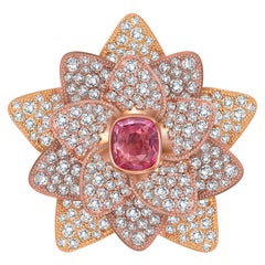 1, 6 Carat Pink Sapphire Diamonds 18 Karat Rose Gold "Lotus" Cocktail Ring by D&A
