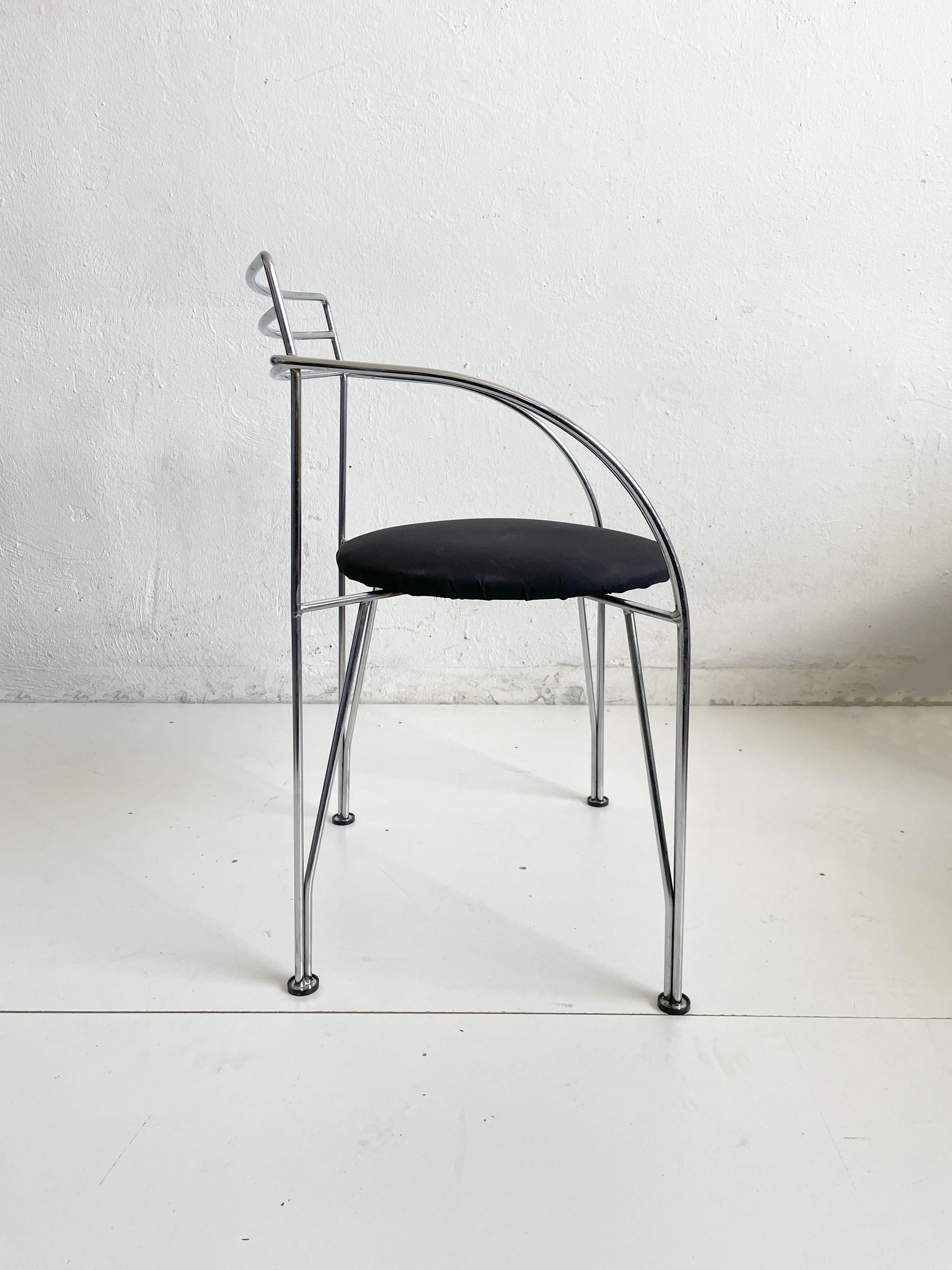Steel 1/6 Postmodern Minimalist French Chair 'Lune d'Argent' by Pascal Mourgue, 1980s