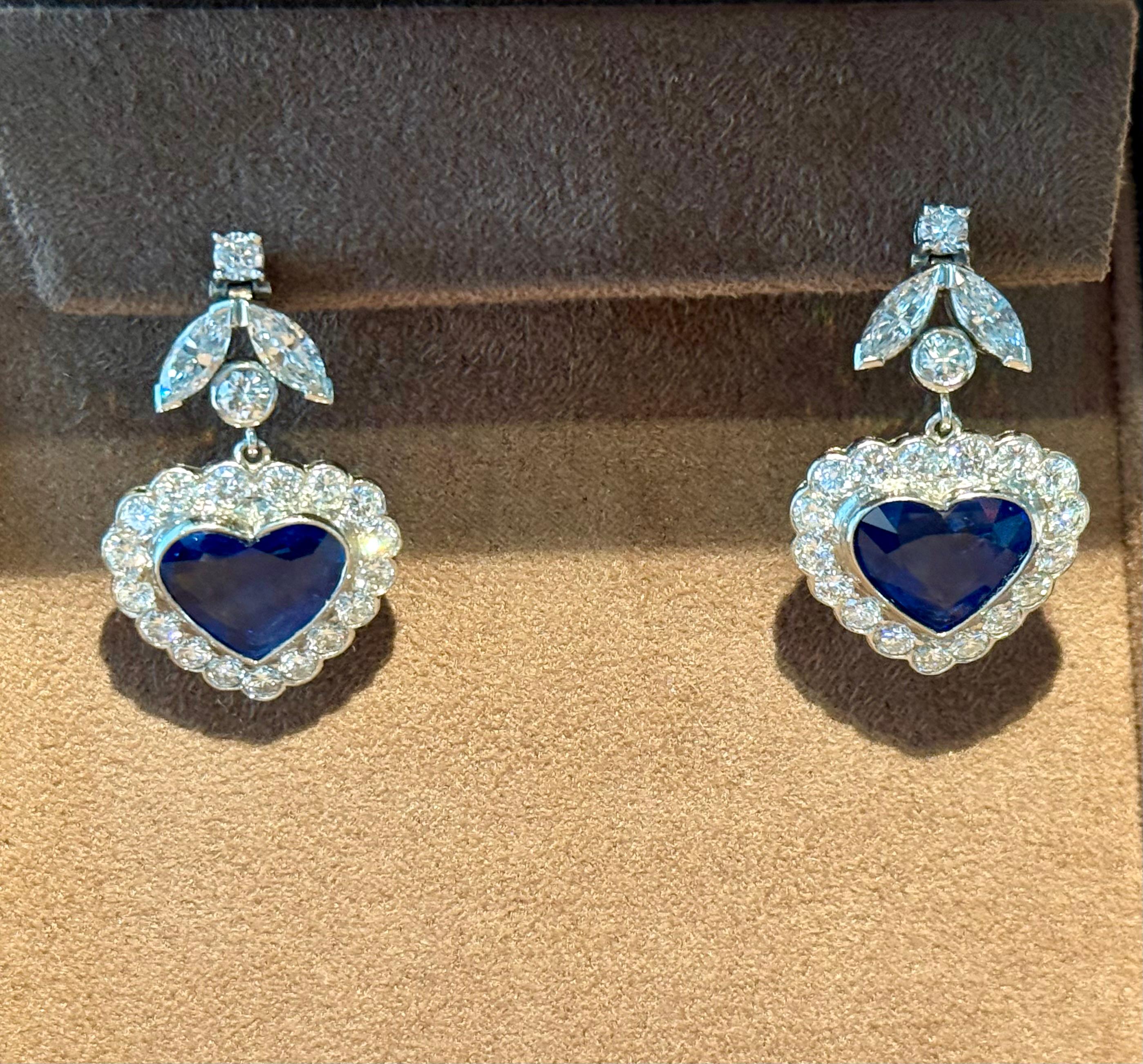 1 8 K White Gold drop Earrings with Heart Shape Sapphires & Diamonds For Sale 7