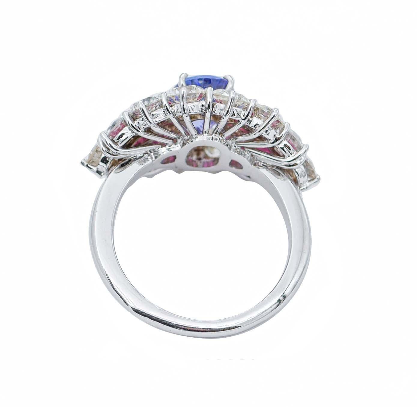1, 84 ct Rubí, ct 2, 35 Tanzanita, ct 4, 19 Diamante Anillo de Oro Blanco Retro en venta