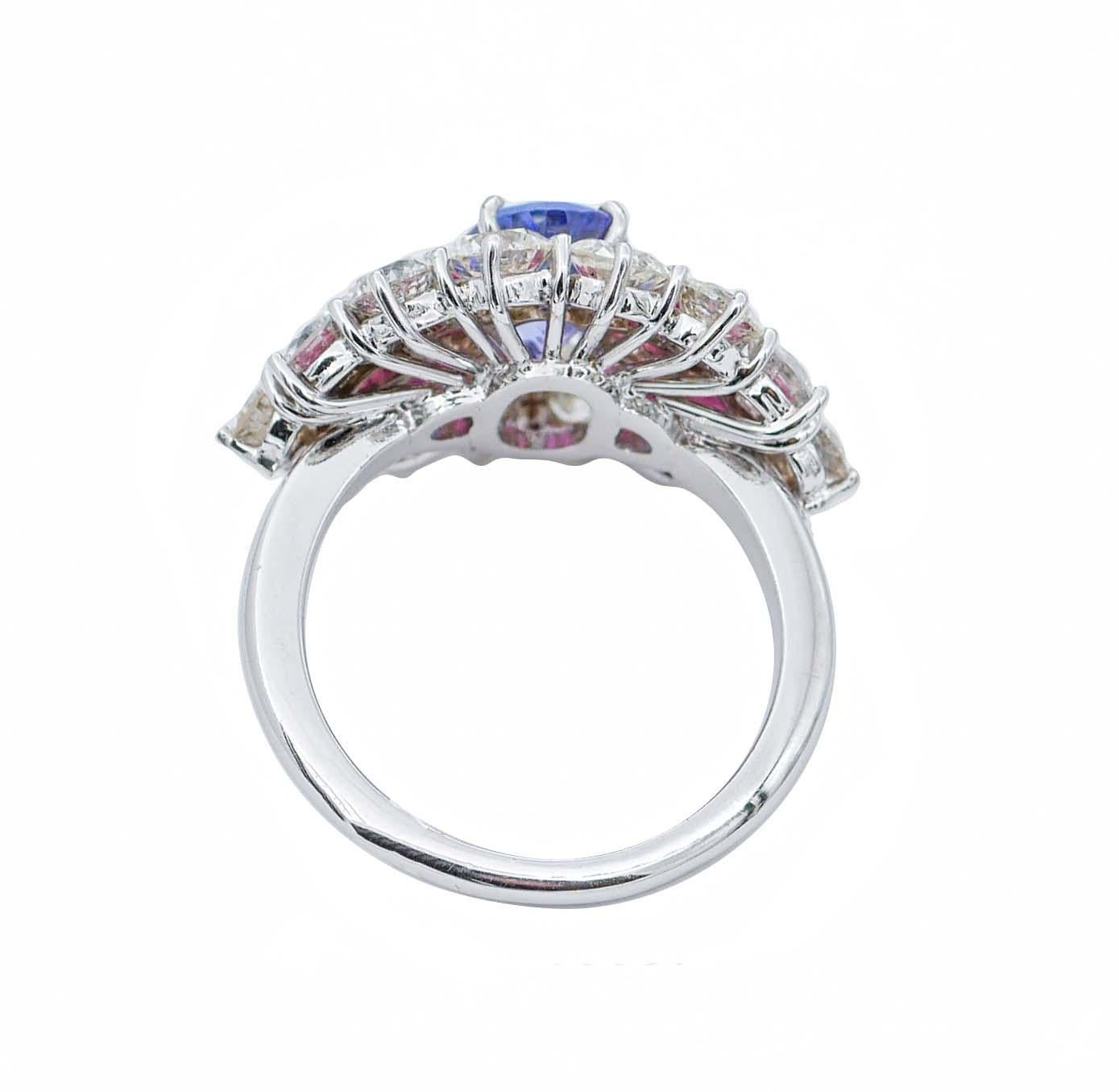 Retro 1, 84 ct Ruby, ct 2, 35 Tanzanite, ct 4, 19 Diamond White Gold Ring For Sale