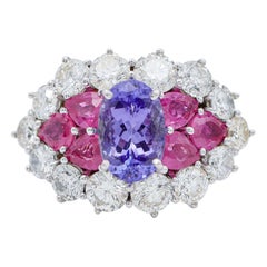 1, 84 ct Ruby, ct 2, 35 Tanzanite, ct 4, 19 Diamond White Gold Ring