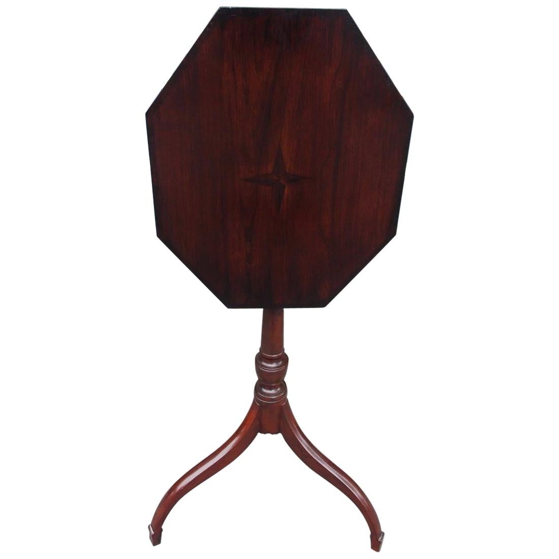  American Hepplewhite Mahogany Star Inlaid Candle Stand on Saber Legs, C. 1790