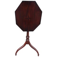 Used  American Hepplewhite Mahogany Star Inlaid Candle Stand on Saber Legs, C. 1790