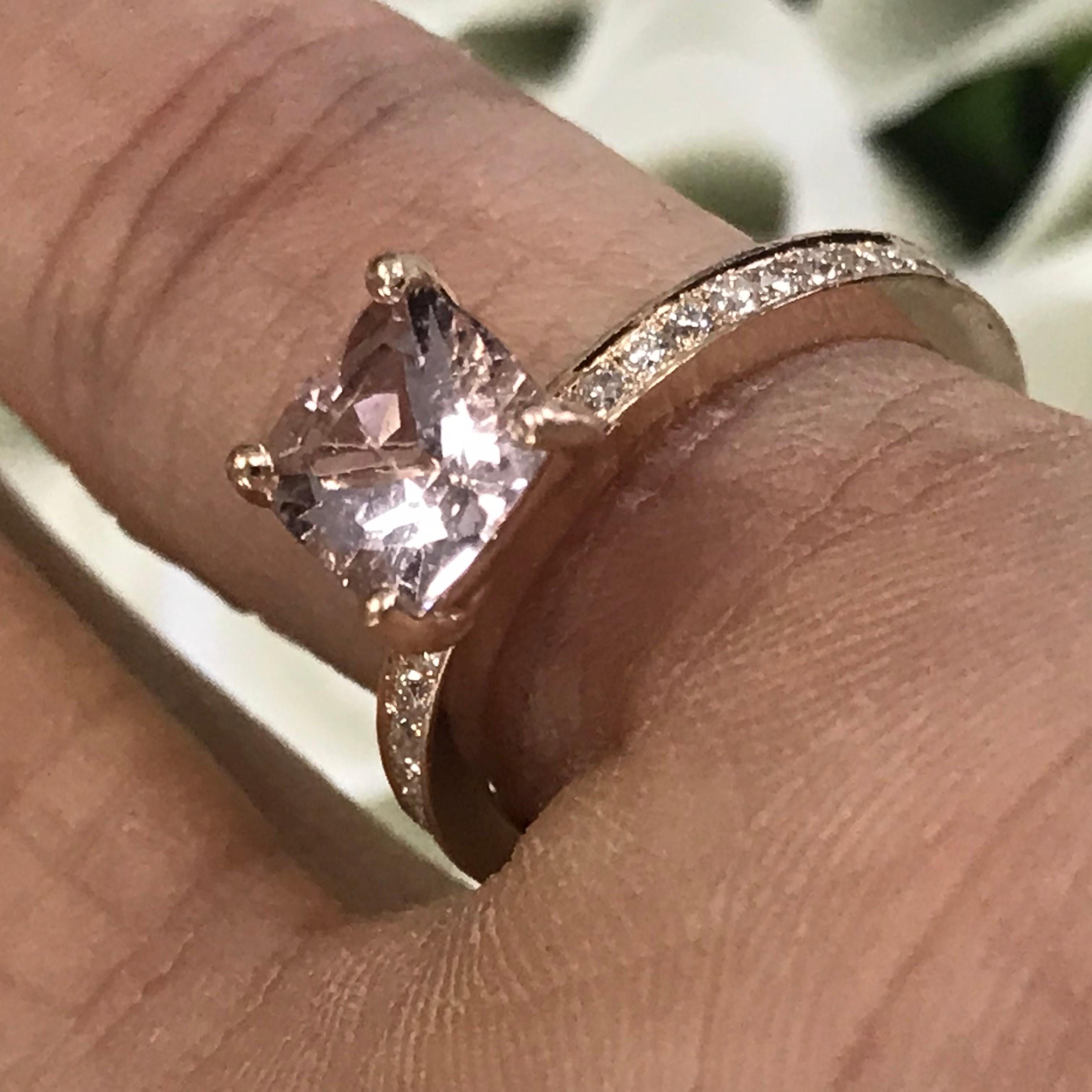 Modern 1 and 1/4 Carat Approx. Morganite and Diamond Rose Gold Ring, Ben Dannie Design For Sale