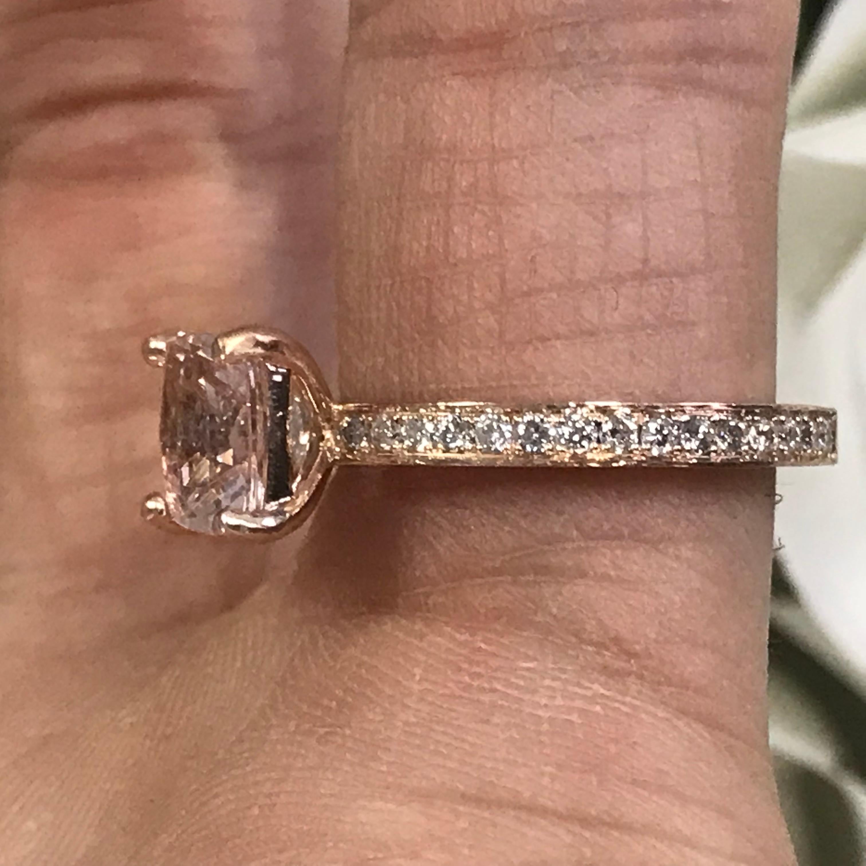 Cushion Cut 1 and 1/4 Carat Approx. Morganite and Diamond Rose Gold Ring, Ben Dannie Design For Sale
