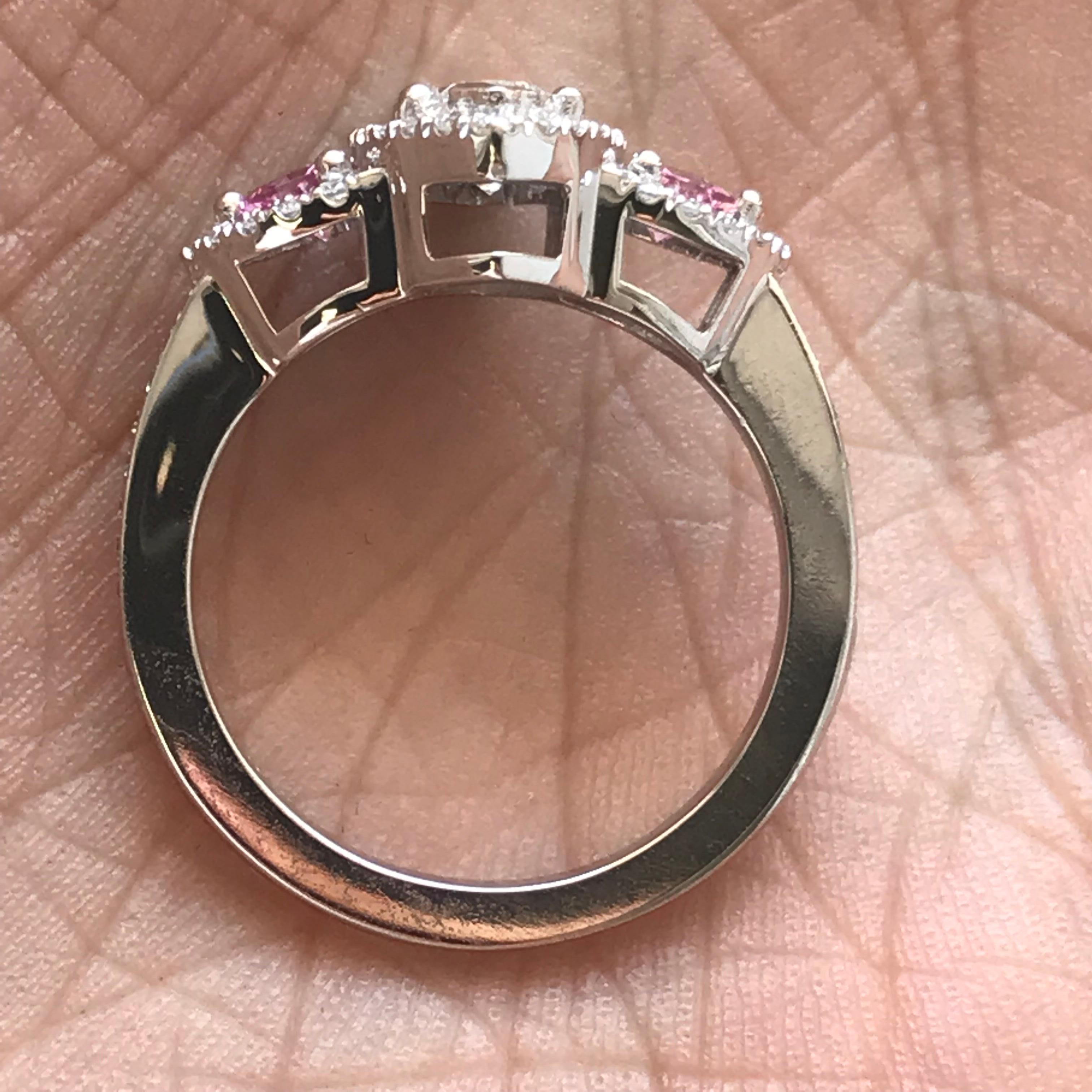 1 and 3/4 Carat Approximate Marquise Diamond and Pink Sapphire Ring, Ben Dannie In New Condition For Sale In West Hollywood, CA