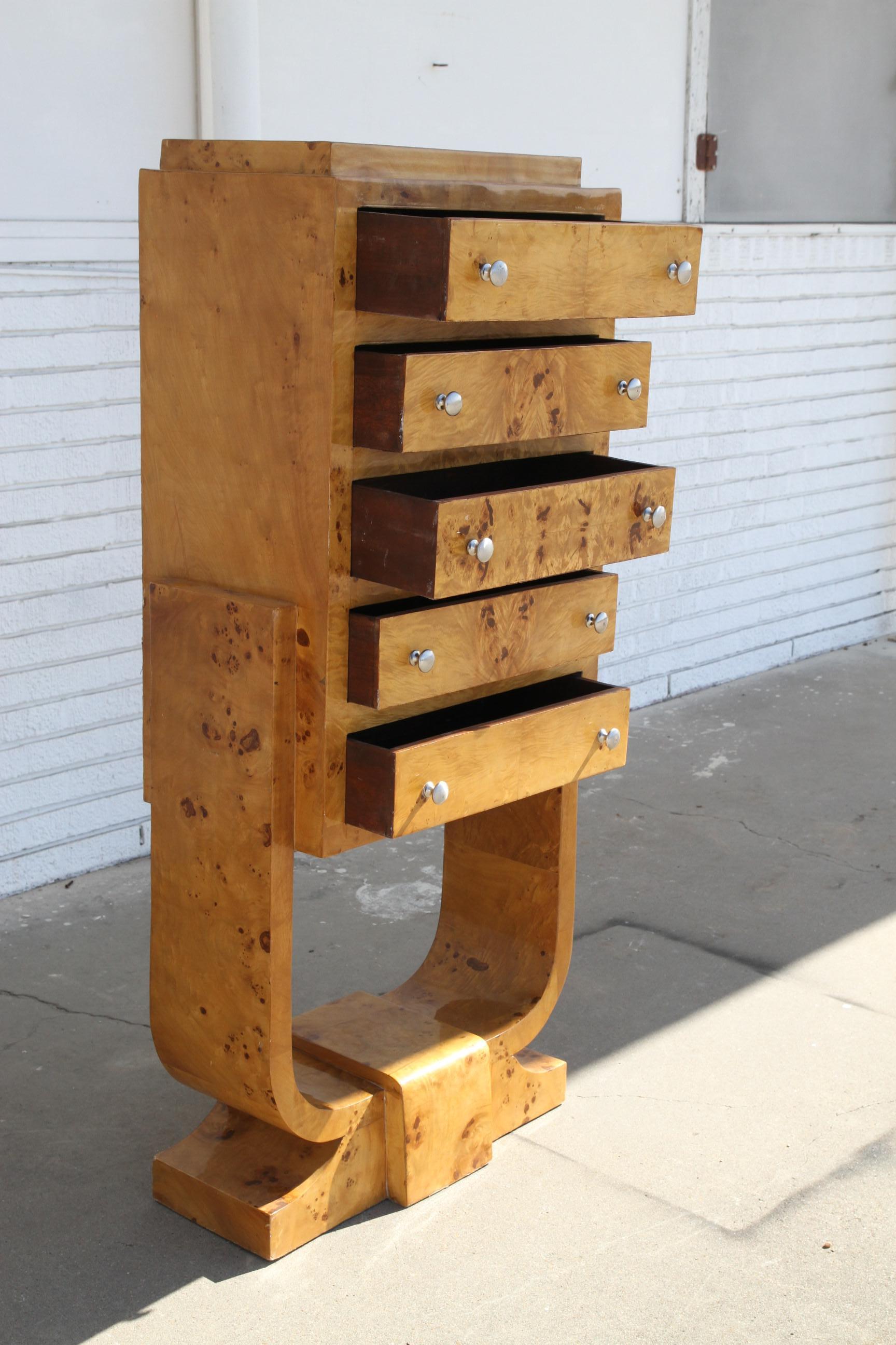 1 Art Deco Burl Wood Sculptural Chest In Good Condition For Sale In Pasadena, TX