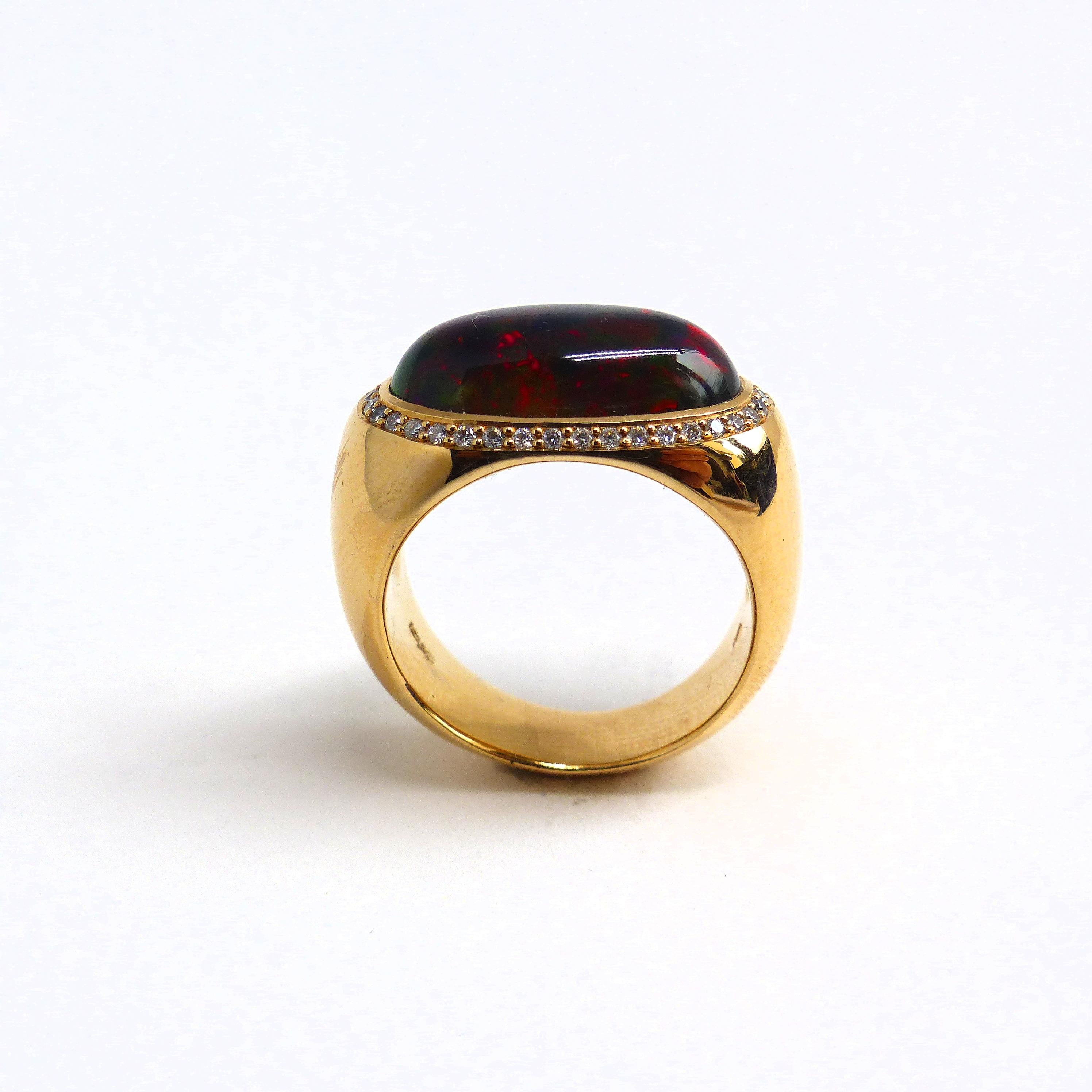 Contemporary Ring in Rose Gold with 1 Black Opal Oval and 38 Diamonds  For Sale