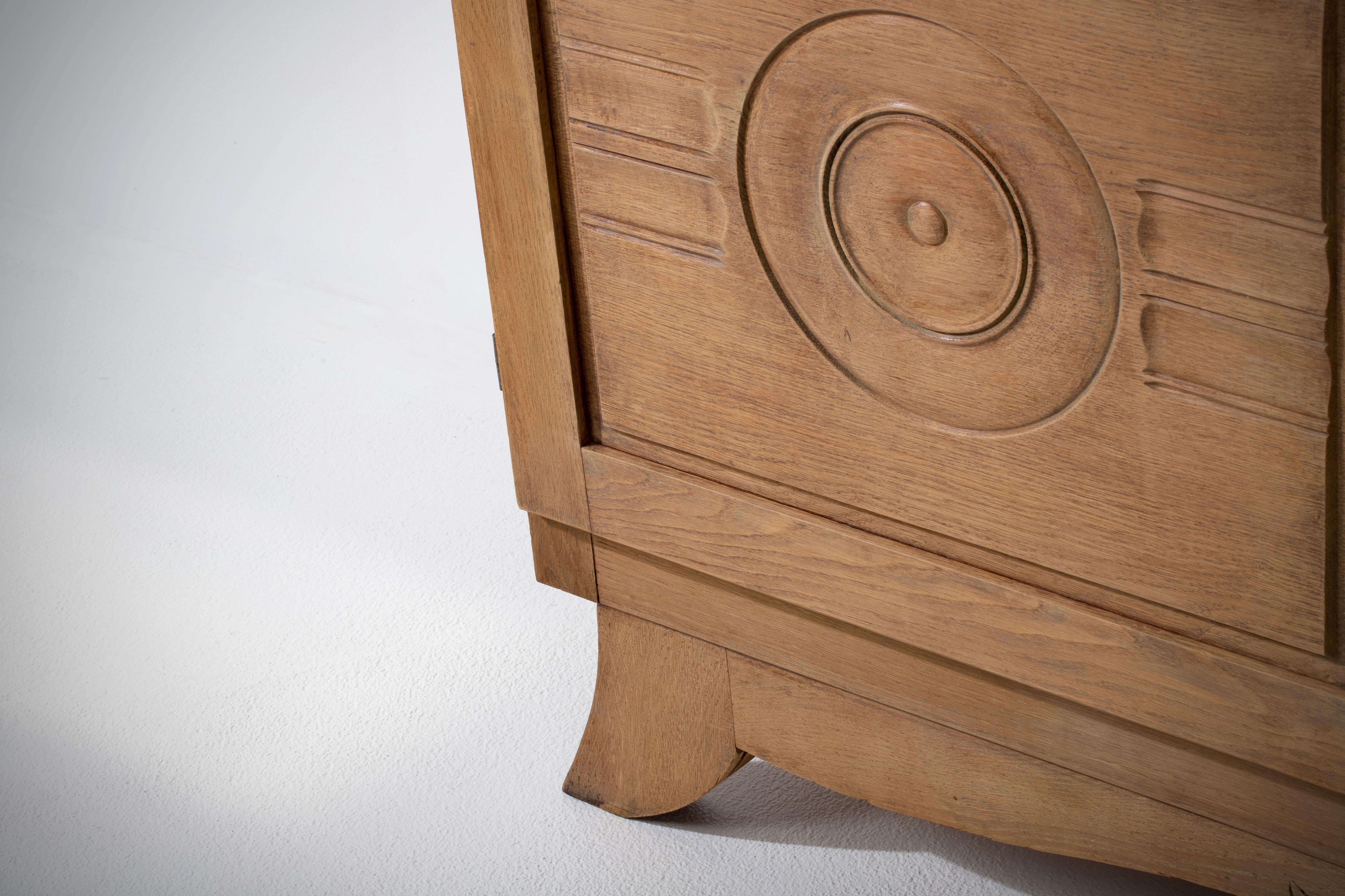 1 Bleached Solid Oak Credenza, France, 1940s For Sale 6