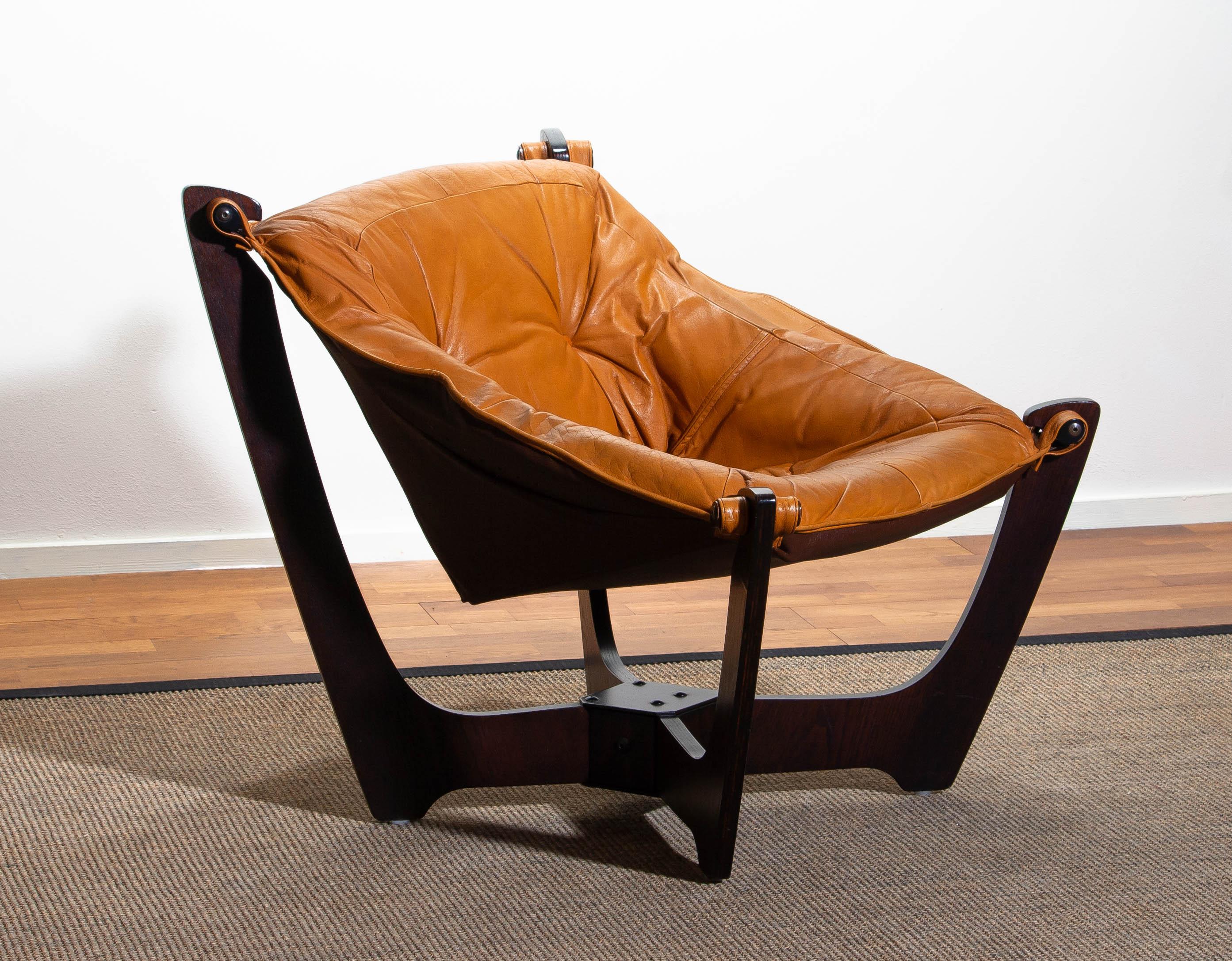 1 Camel/Cognac Leather Lounge Chair by Odd Knutsen for Hjellegjerde Møbler, 1970 4