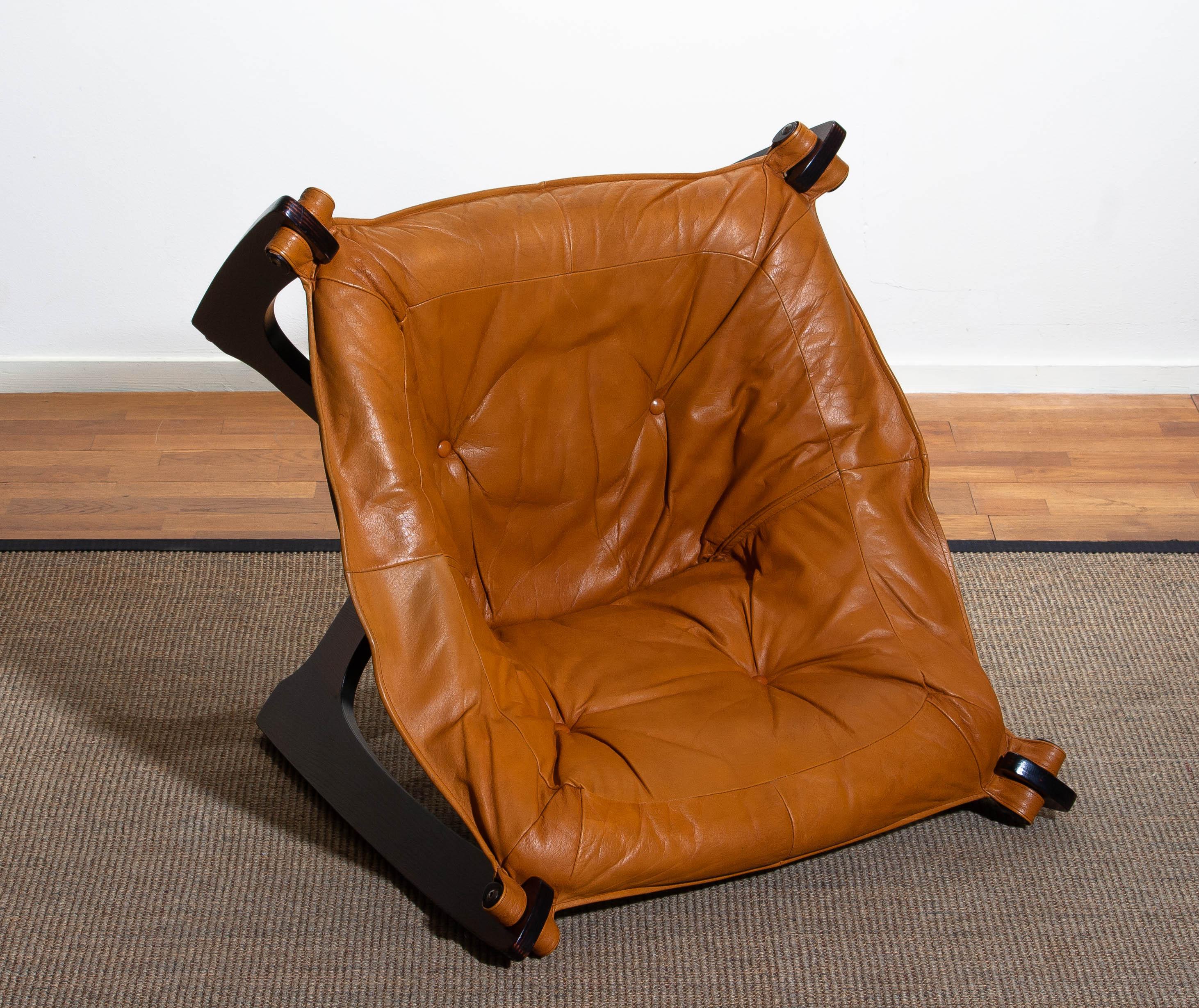 1 Camel/Cognac Leather Lounge Chair by Odd Knutsen for Hjellegjerde Møbler, 1970 5