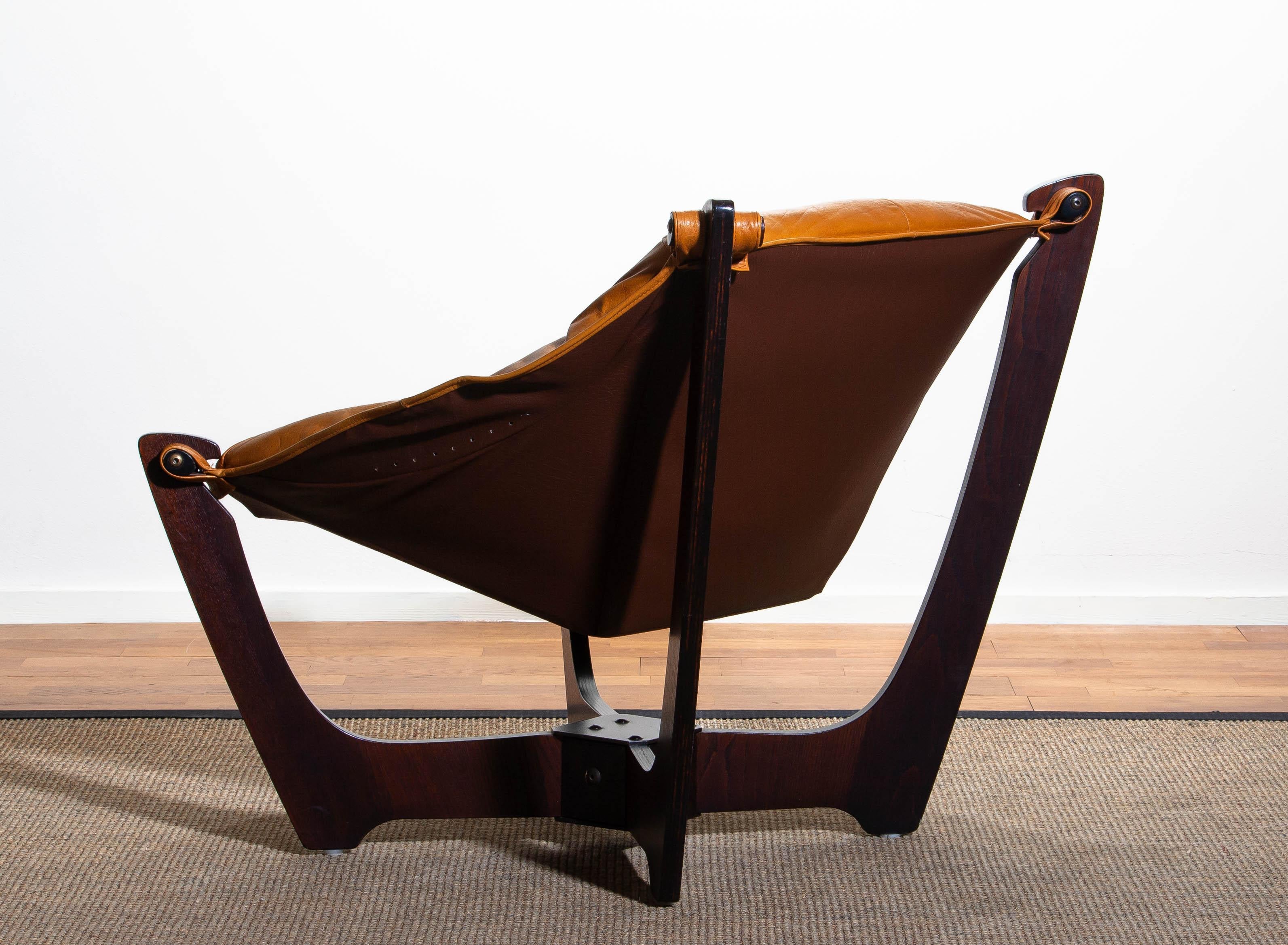Late 20th Century 1 Camel/Cognac Leather Lounge Chair by Odd Knutsen for Hjellegjerde Møbler, 1970
