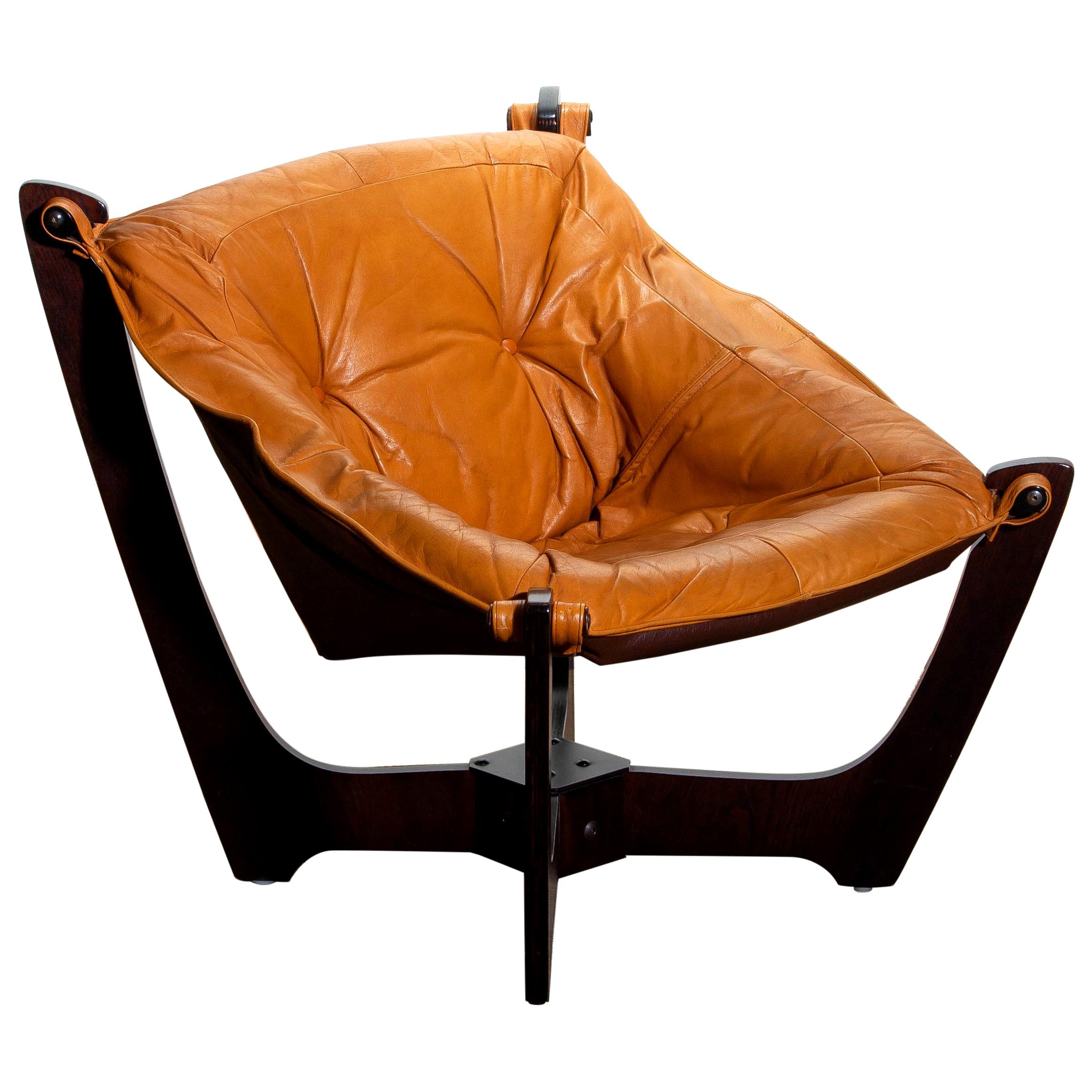 1 Camel/Cognac Leather Lounge Chair by Odd Knutsen for Hjellegjerde Møbler, 1970