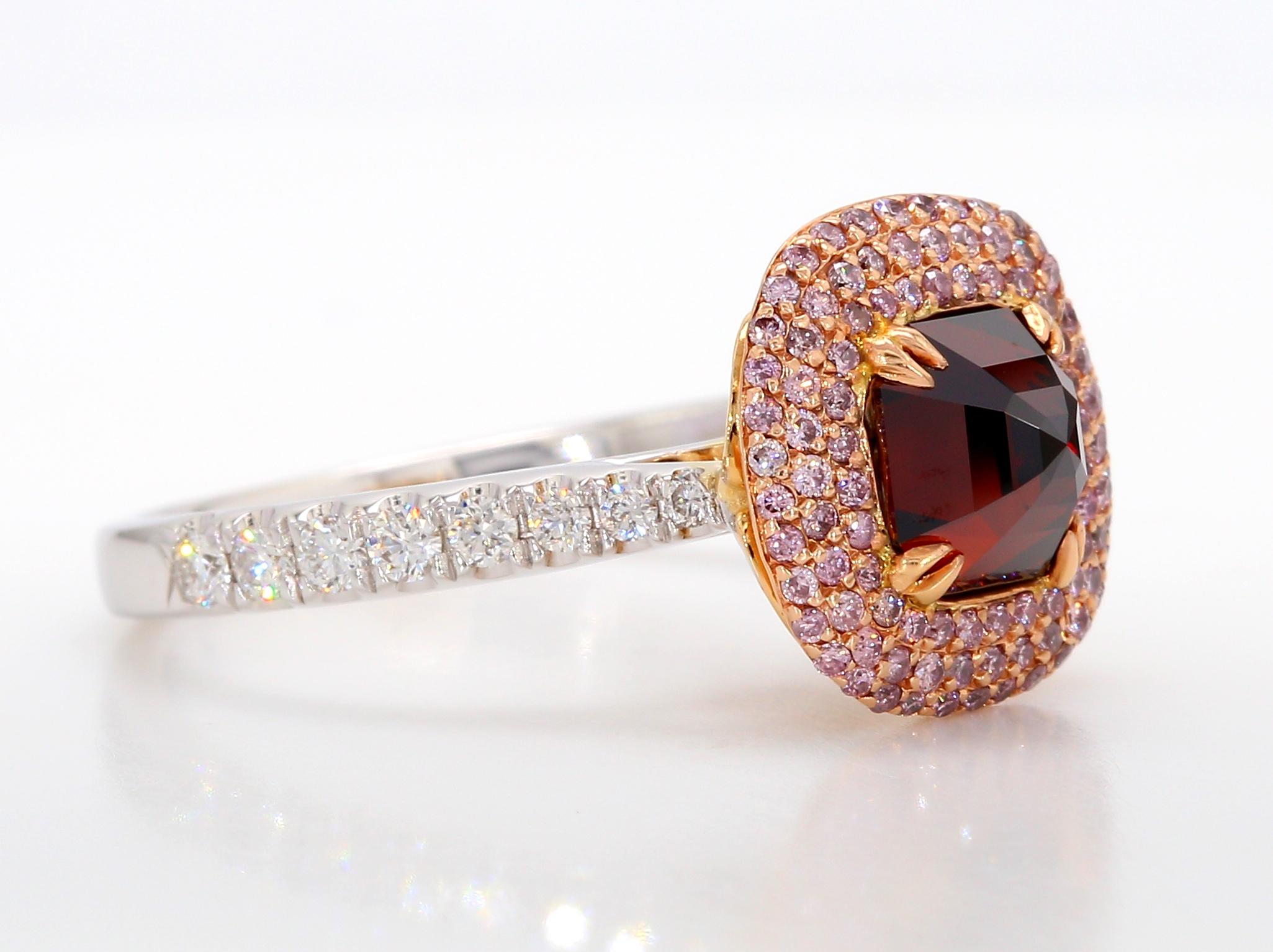 Contemporary 1 + Carart Fancy Red-Brown Diamond Engagement Ring, GIA Certified, 18K Gold. For Sale
