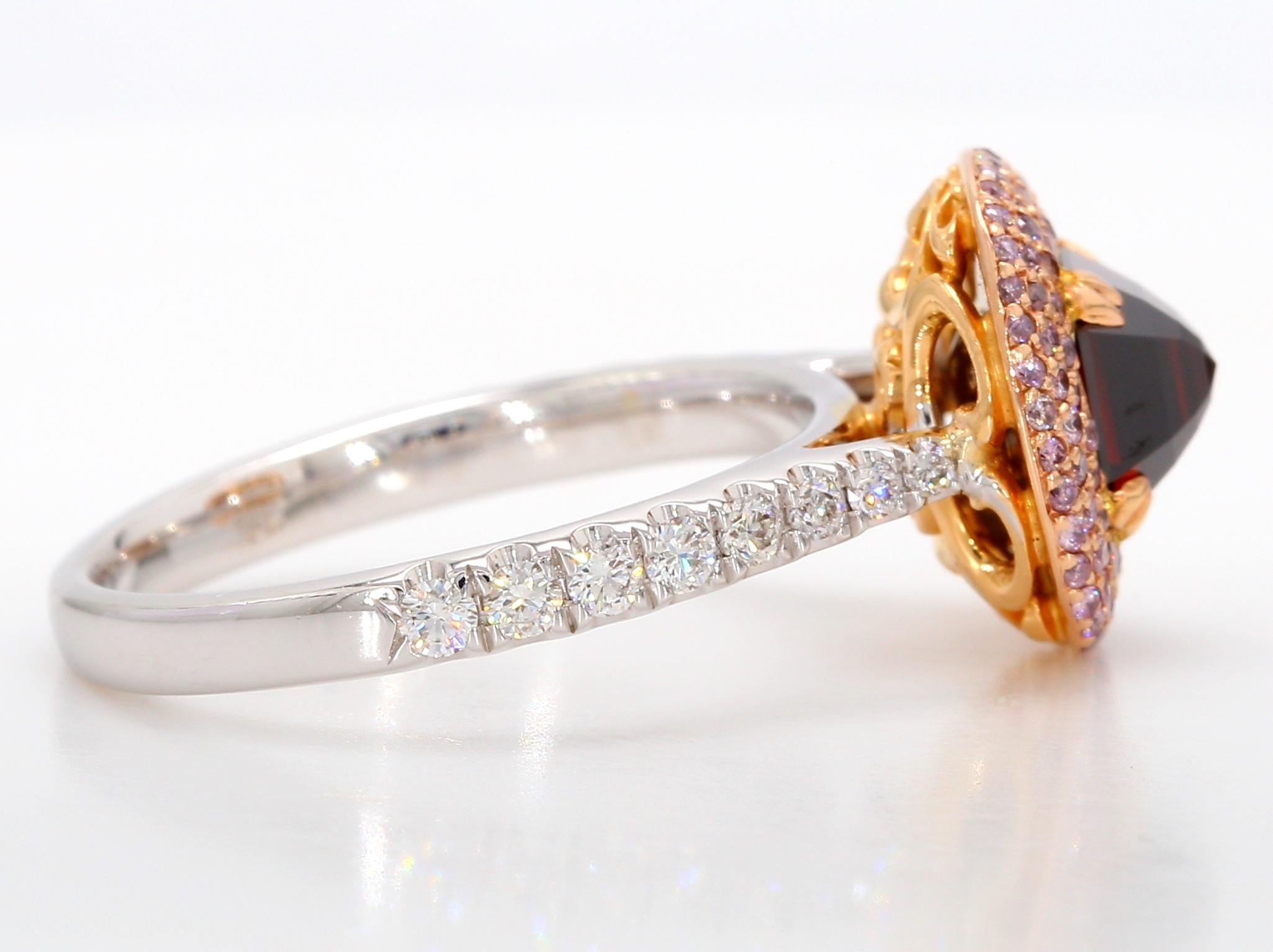 1 + Carart Fancy Rot-Braun Diamant Verlobungsring, GIA zertifiziert, 18K Gold. (Radiantschliff) im Angebot