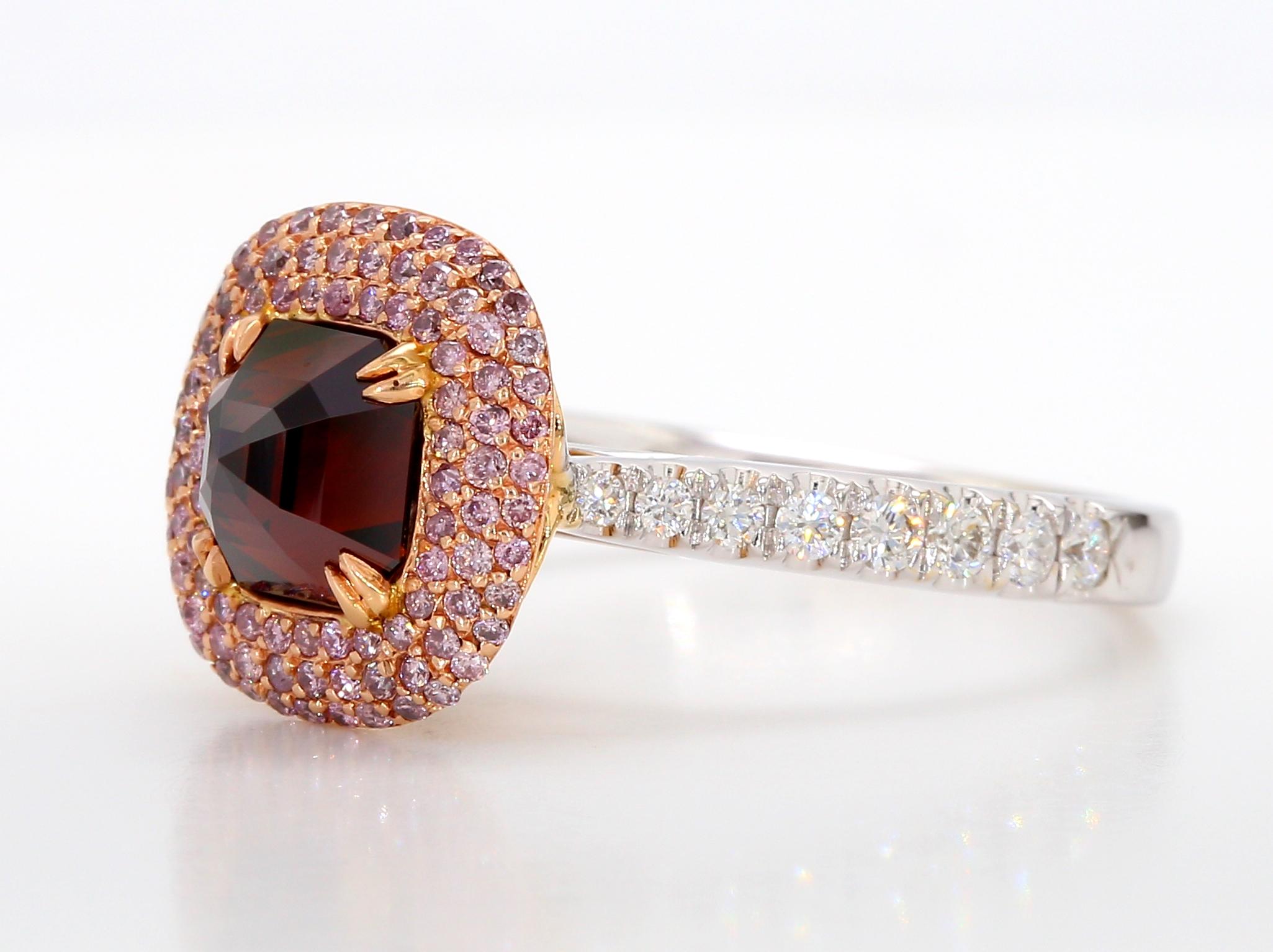 Bague de fiançailles 1 + Carart Fancy Red-Brown Diamond, certifiée GIA, en or 18 carats. en vente 3