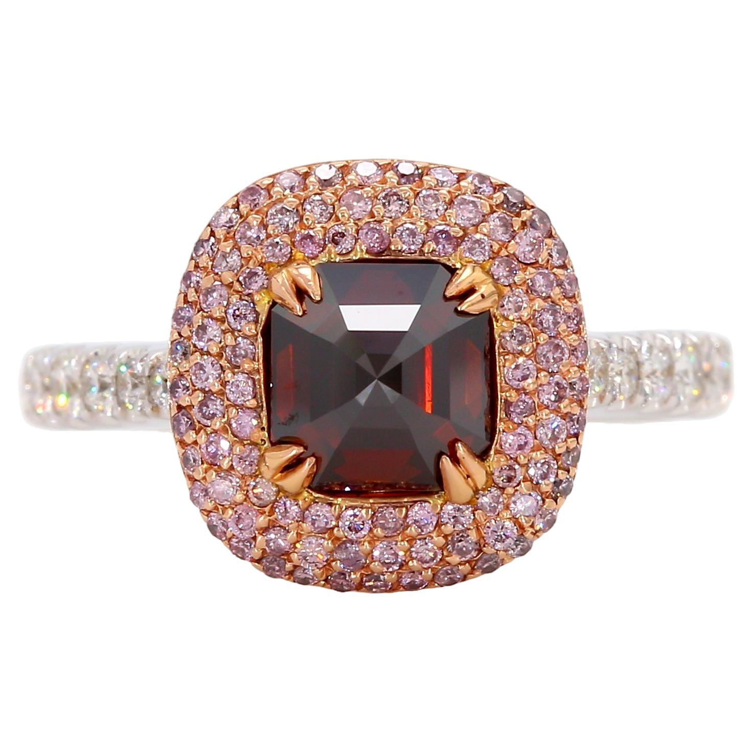 Bague de fiançailles 1 + Carart Fancy Red-Brown Diamond, certifiée GIA, en or 18 carats.