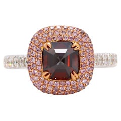 Bague de fiançailles 1 + Carart Fancy Red-Brown Diamond, certifiée GIA, en or 18 carats.