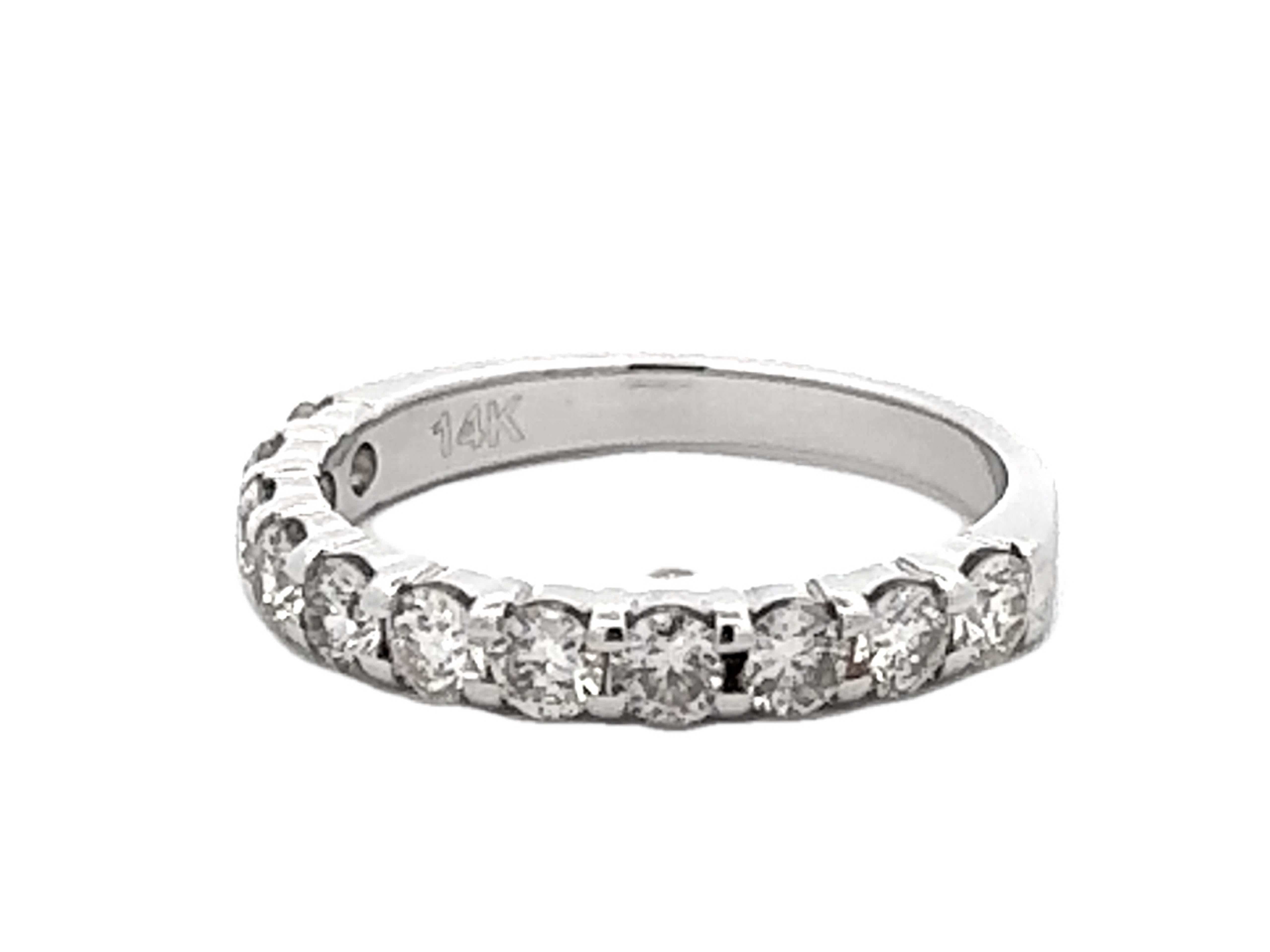 1 Carat 11 Brilliant Cut Diamond Band Ring 14k White Gold In Excellent Condition For Sale In Honolulu, HI