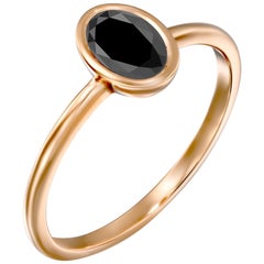 1 Carat 14 Karat Rose Gold Certified Oval Black Diamond Engagement Ring