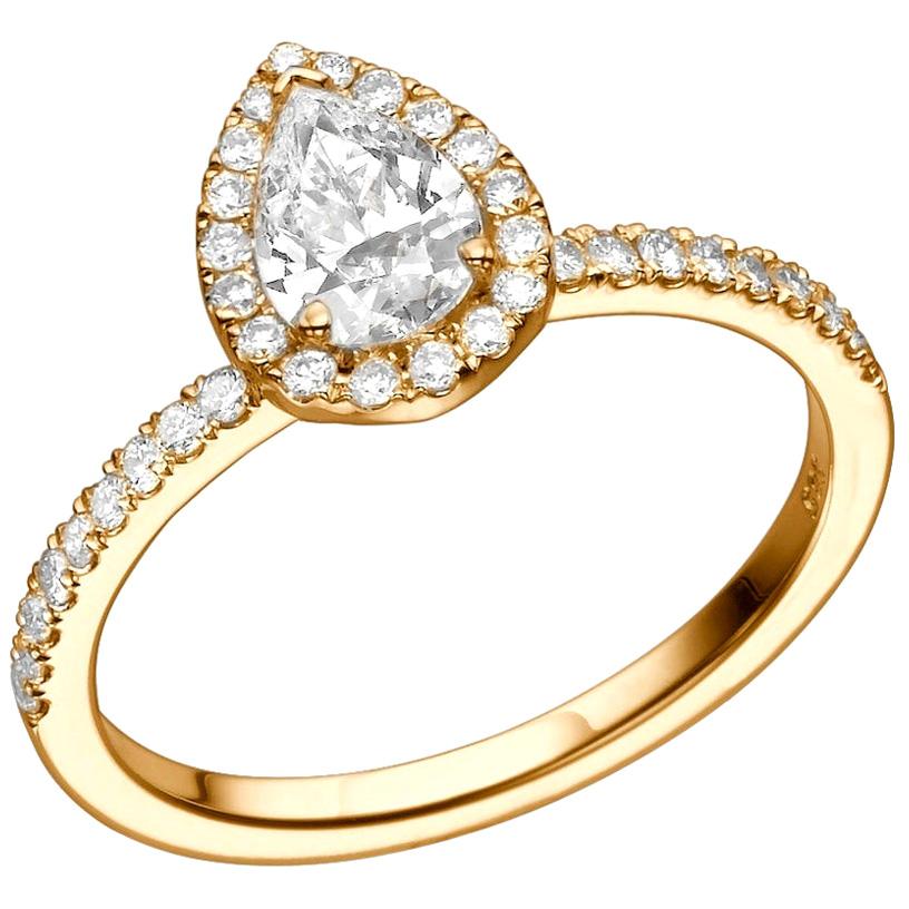 1 Carat 14 Karat Rose Gold Pear Diamond Engagement Ring