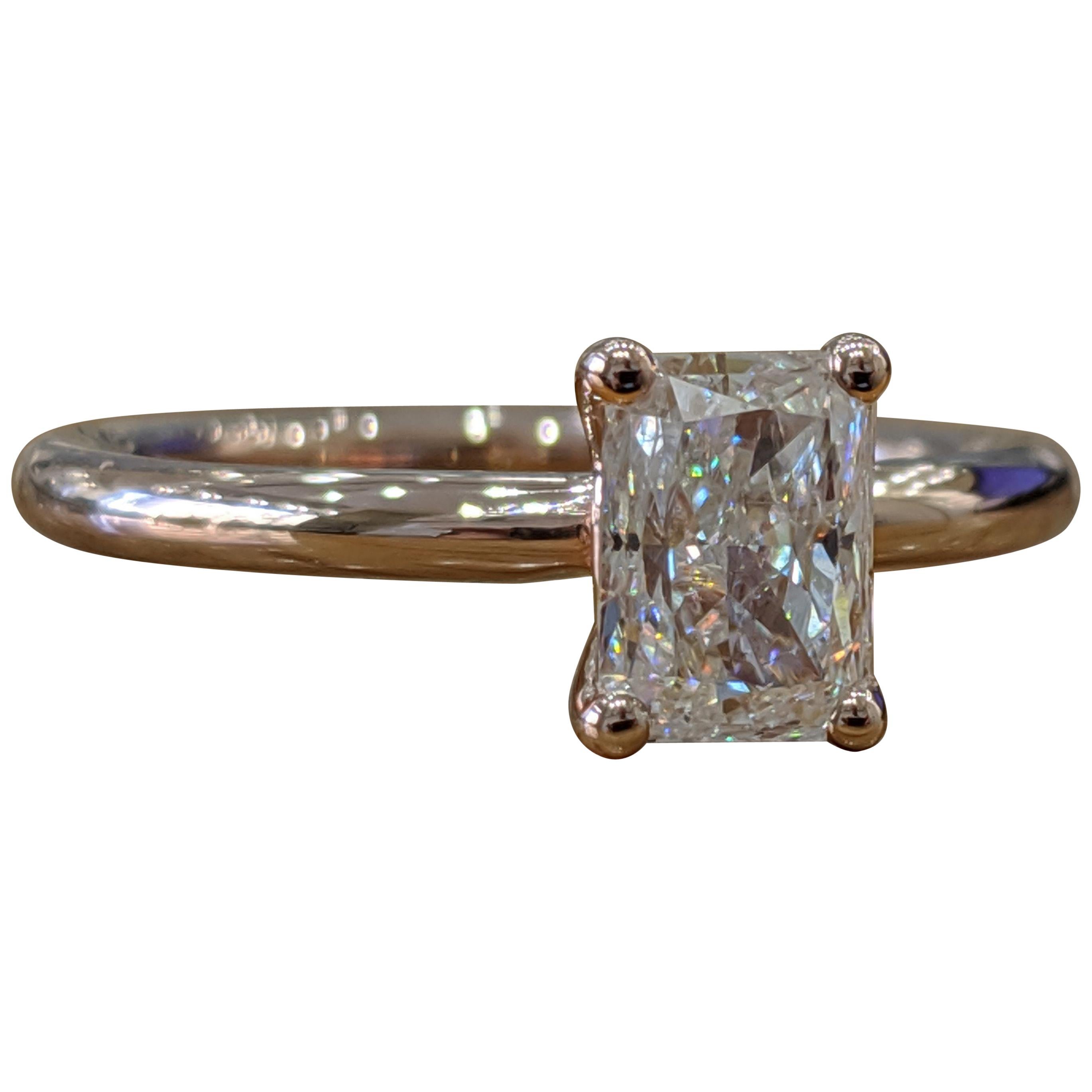 1 Carat 14 Karat Rose Gold Radiant Diamond Engagement Ring