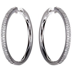 1 Carat 14 Karat White Gold Diamond Pave Round Hoop Earrings