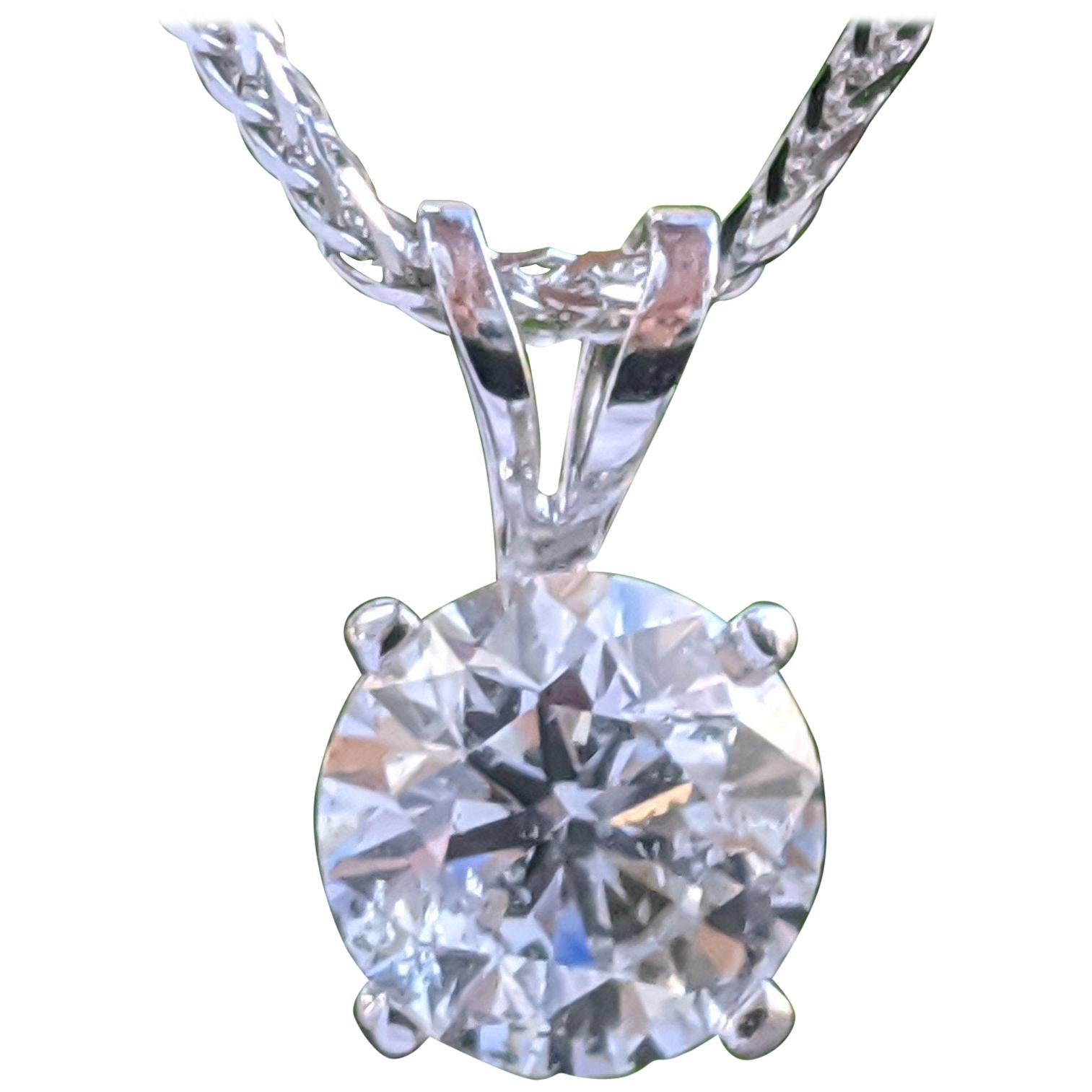 1 Carat 14 Karat White Gold Round Diamond Pendant Necklace