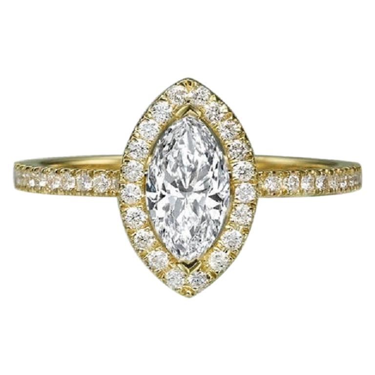 1 Carat 14 Karat Yellow Gold Marquise Diamond Engagement Ring