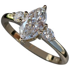 1 Carat 14 Karat Yellow Gold Marquise Diamond Engagement Ring